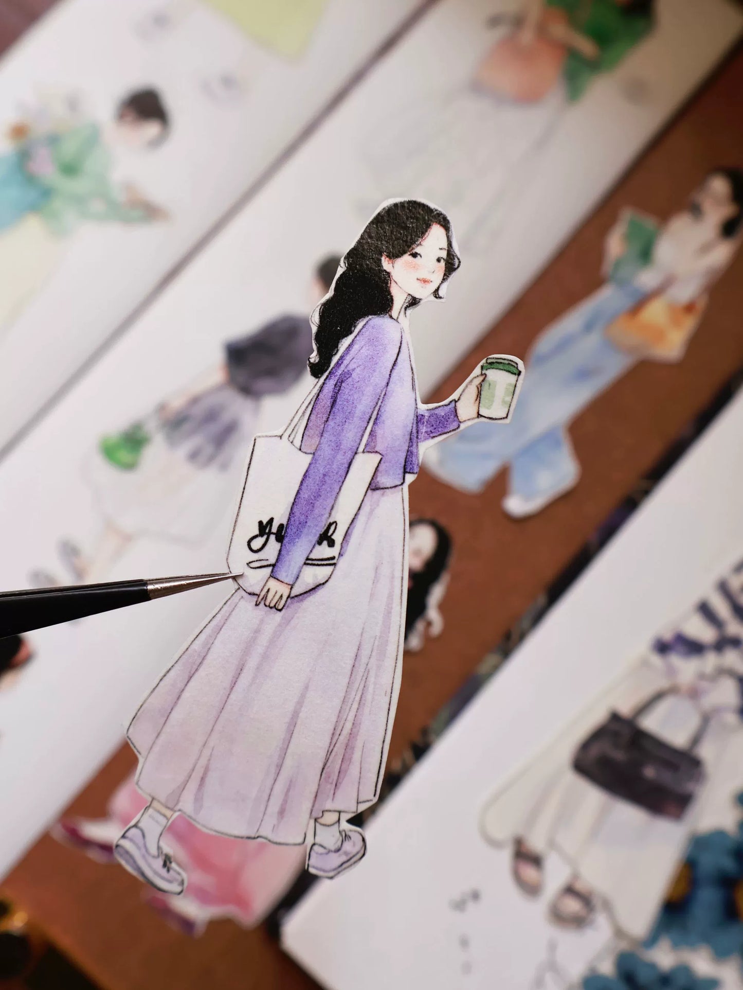 YiEr Vol14 【Yuanqi Sweet Sister】Pre-cut Light Retro Sweet Girl Character Orginal Design Washi Pet Tape Stickers