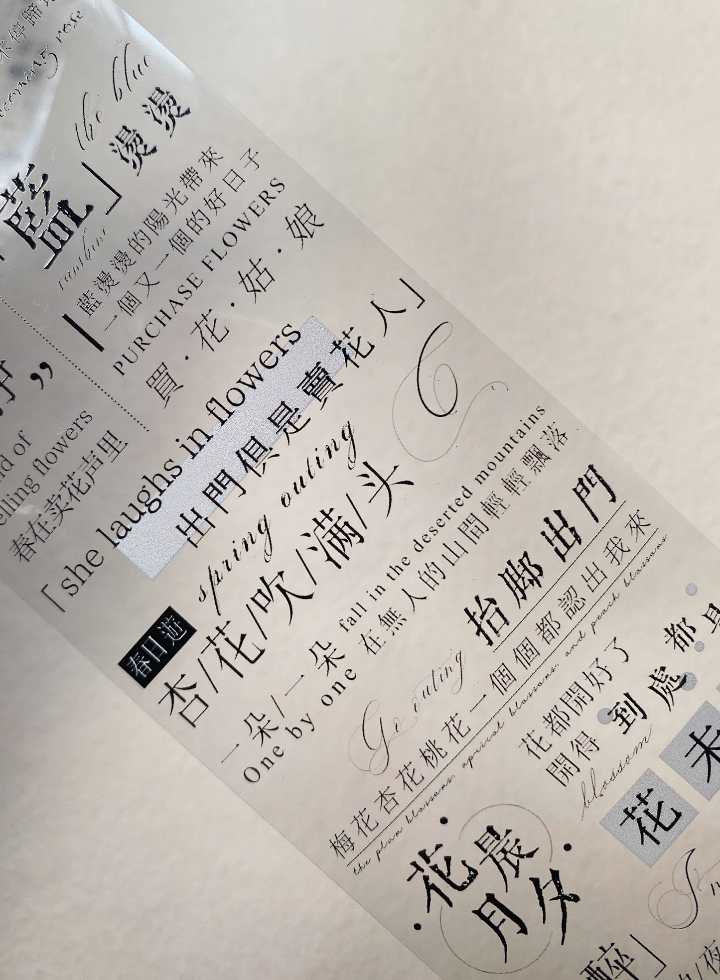 MoMoRuoMo-Vol5【Delightful Weather and Beautiful Prospects】Chinese Text PET Tape,for Scrapbook Supplies,Scrapbook Tape Stickers,Junk Journal Supplies