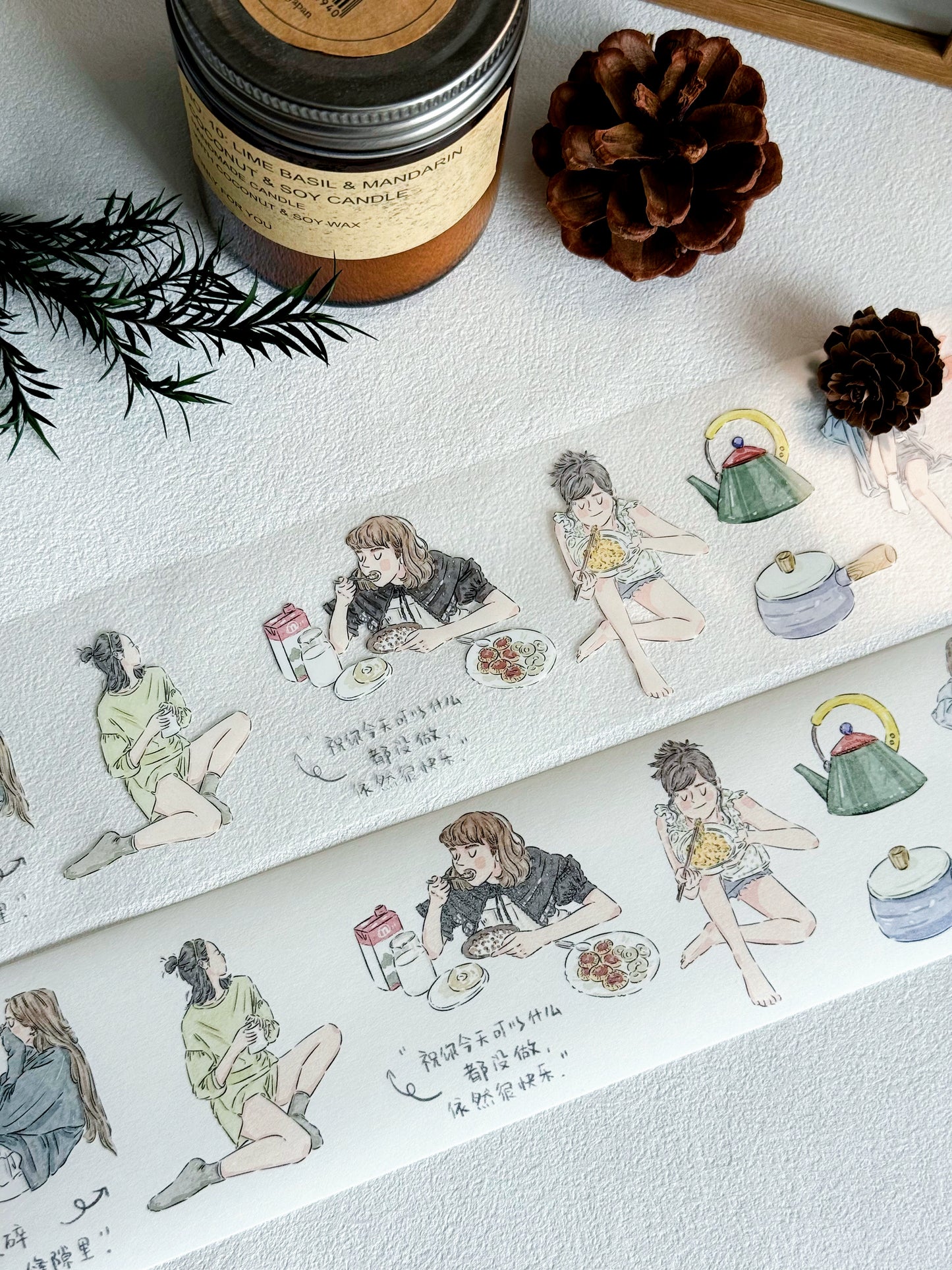 XiYue【Zi QingHuan】Original Character Design Washi/PET Tape Stickers,for Scrapbook Supplies,Journaling,Junk Journal,Bullet Journal,Planner Stickers