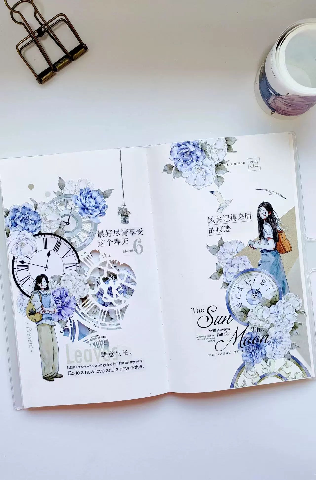 Kaixiaoxun Vol9 【Spring is Shallow】 Pre-Cut Long Loop Washi/Matte PET Tape for Scrapbook Supplies,Junk Journal Supplies