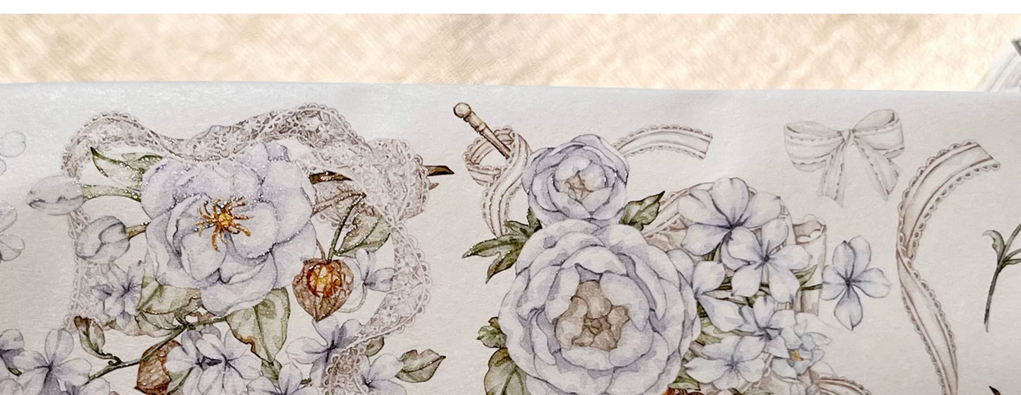 ZiYuanSu【LingLong Branch】Background Flower Pre-cut Washi/PET Tape,for Scrapbook Supplies,Scrapbook Tape Stickers,Junk Journal Supplies