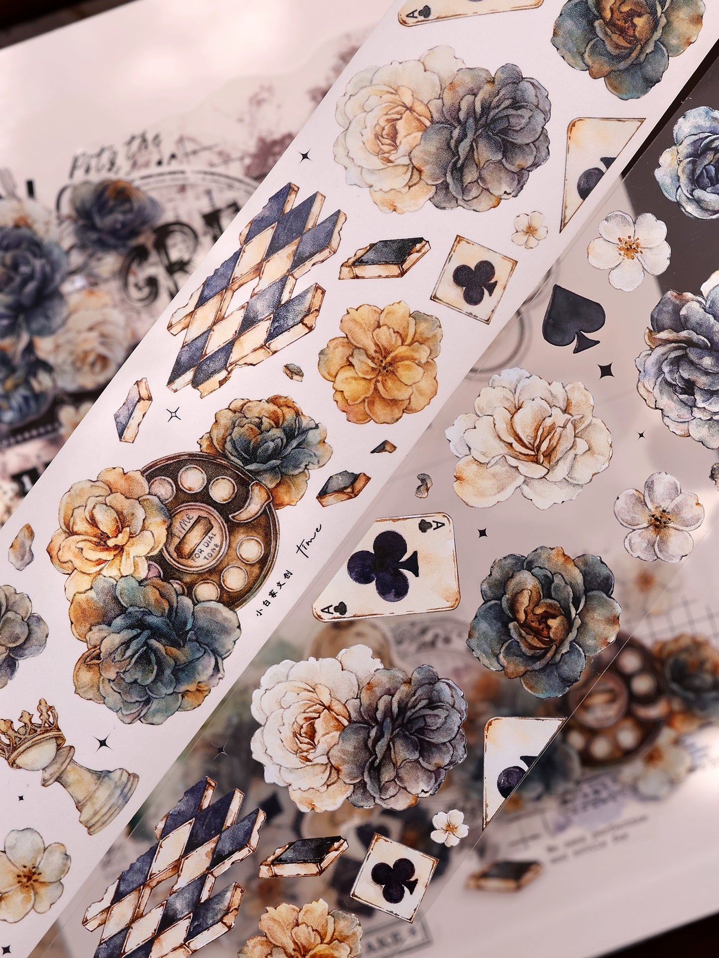XiaoBaiJia【Black and White Dream】Light Retro Rose Black and White Follower Orginal Design Washi Pet Tape Landscaping Stickers
