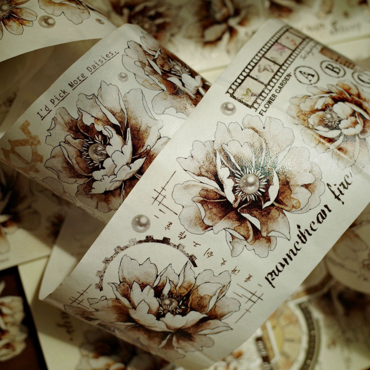 YiEr【Old Times】Orginal Design Washi/Pet Tape Light Retro Floral Stickers