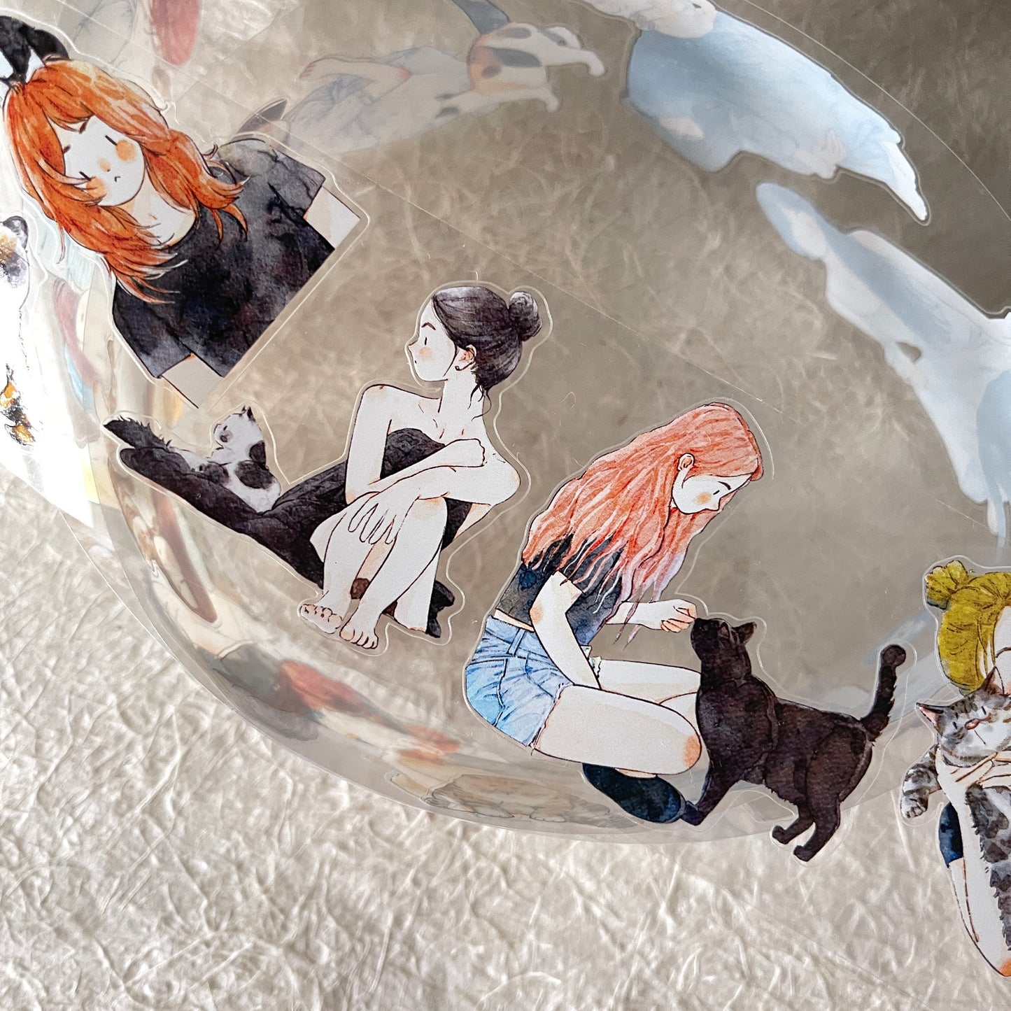 DingDing Vol9【32#My Pet Baby】Pre-Cut Original Design Vintage Hand Drawn Girls and Pets Playing Washi/PET Tape Stickers, for Scrapbook Supplies,Scrapbook Tape Stickers,Junk Journal Supplies, Journaling Stickers,Bullet Journals