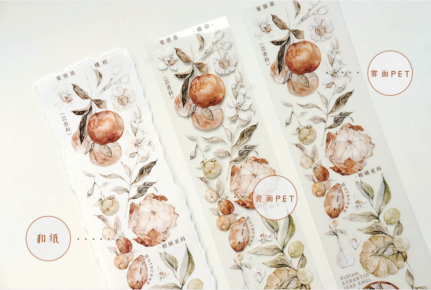 QueBanCha Vol3【Citrus Aurantium】Orginal Design Washi/Pet Tape Light Retro Landscaping Stickers,for Scrapbook Supplies,Scrapbook Tape Stickers,Junk Journal Supplies