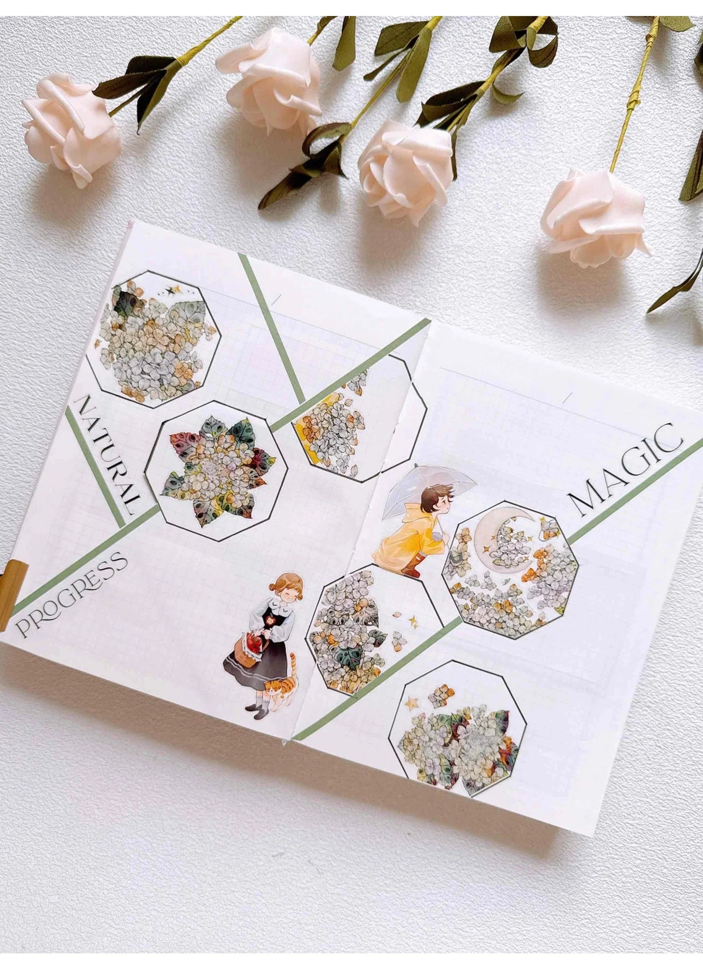 ZiYuanSu Vol12【Colorful Embroidery】Scene/Landscape Pre-cut Washi/PET Tape,for Scrapbook Supplies,Scrapbook Tape Stickers,Junk Journal Supplies