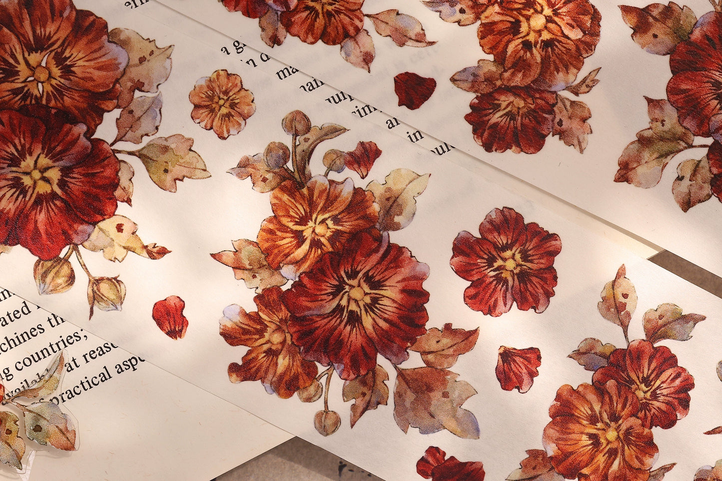 XiaoBaiJia【Hollyhock】Light Retro Red Orange Large and Small Flowers Orginal Design Washi Pet Tape Landscaping Stickers