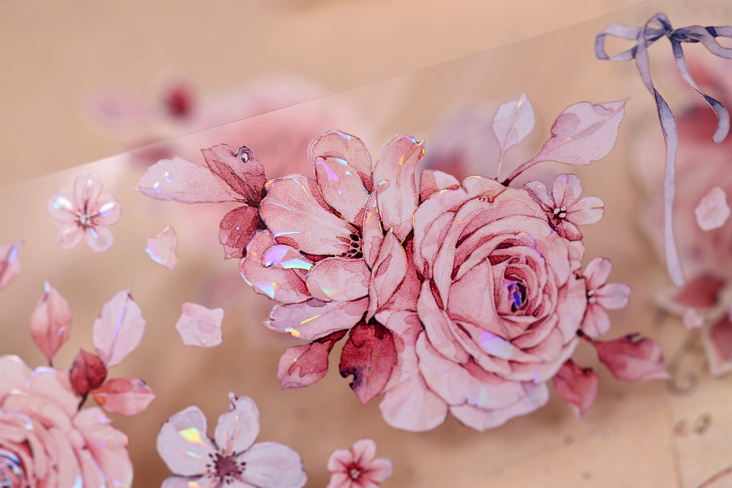 XiaoBaiJia【Clear Sky/Morning Mist】Light Retro Mint Green Flower Orginal Design Washi Pet Floral Tape Landscaping Stickers
