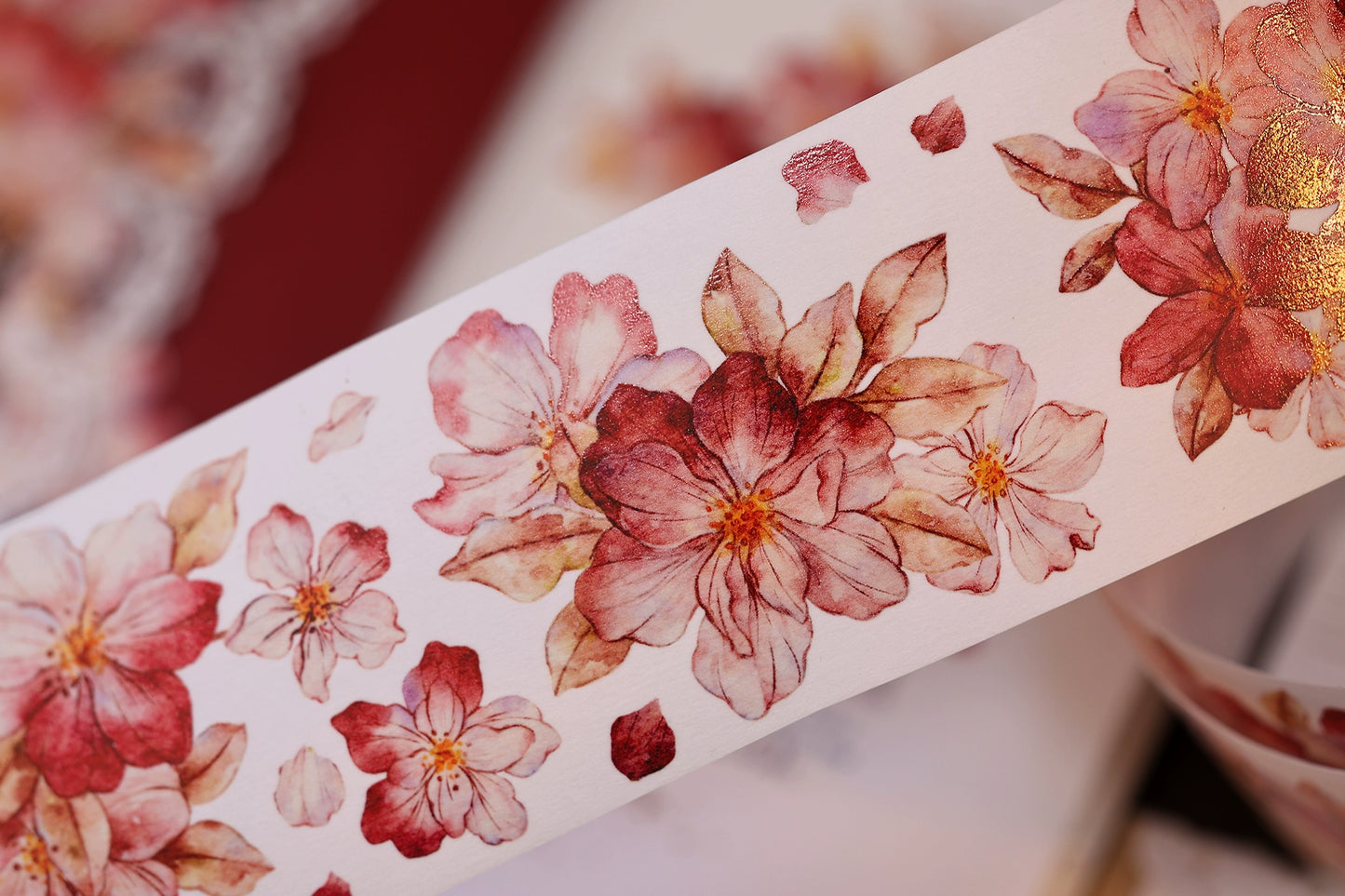 XiaoBaiJia【Red Longing Follower】Light Retro Red Flower Orginal Design Washi Pet Floral Tape Landscaping Stickers