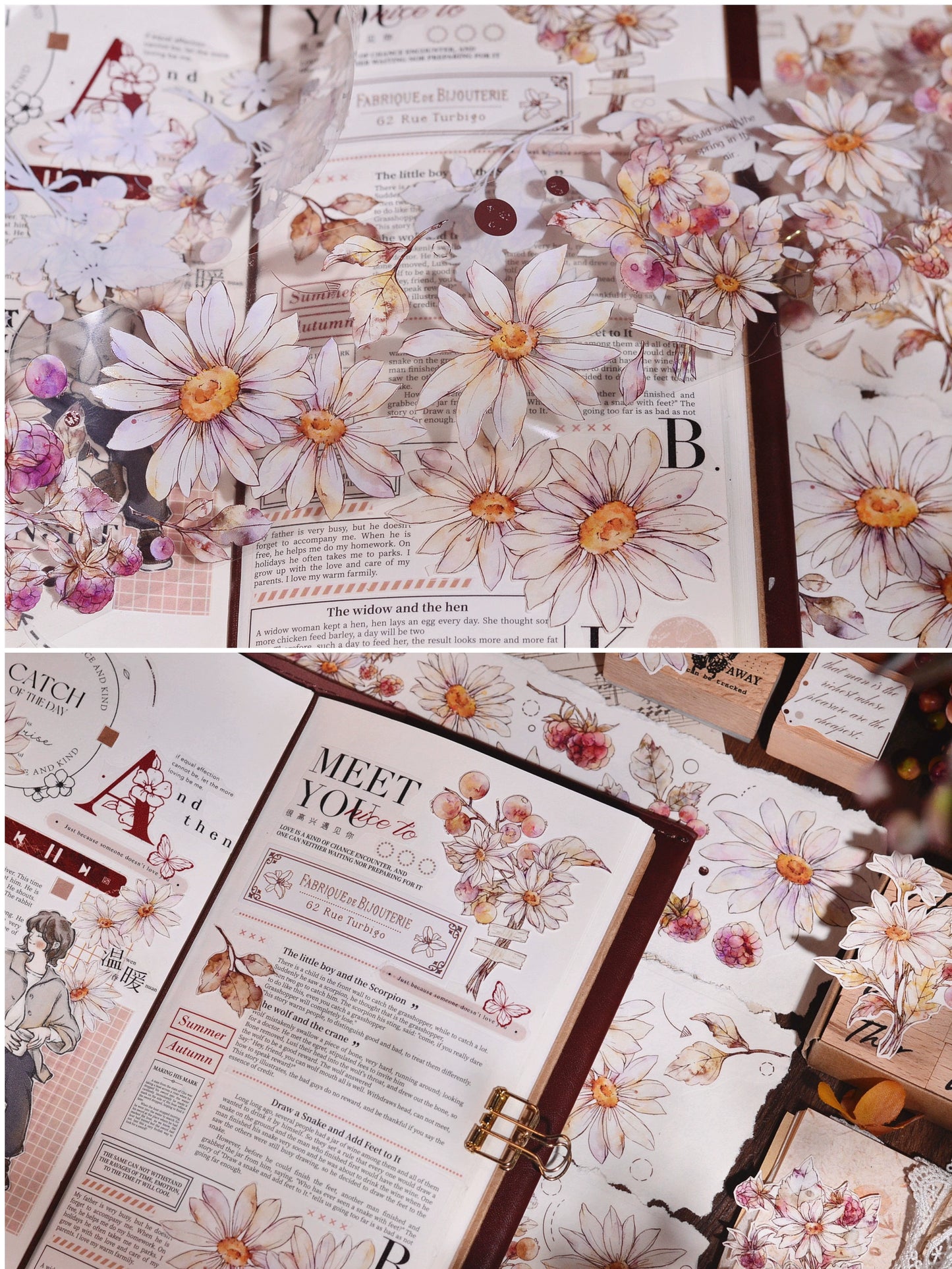 XiaoBaiJia March【Daisy】Light Retro Fresh Daisy Flower Washi PET Tape