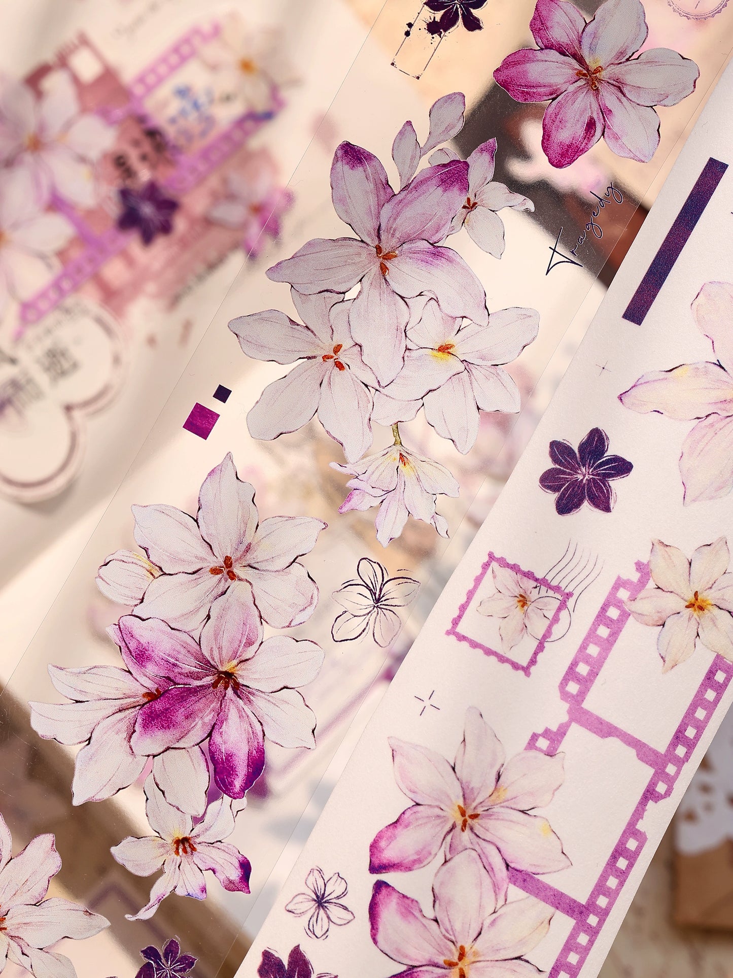 XiaoBaiJia【Windy Purple】Light Retro Orginal Design Washi Pet Floral Tape Light Retro Landscaping Stickers