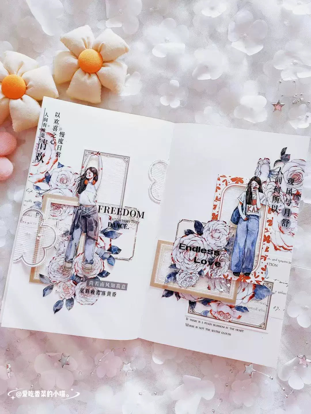 Kaixiaoxun Vol9 【Spring is Shallow】 Pre-Cut Long Loop Washi/Matte PET Tape for Scrapbook Supplies,Junk Journal Supplies