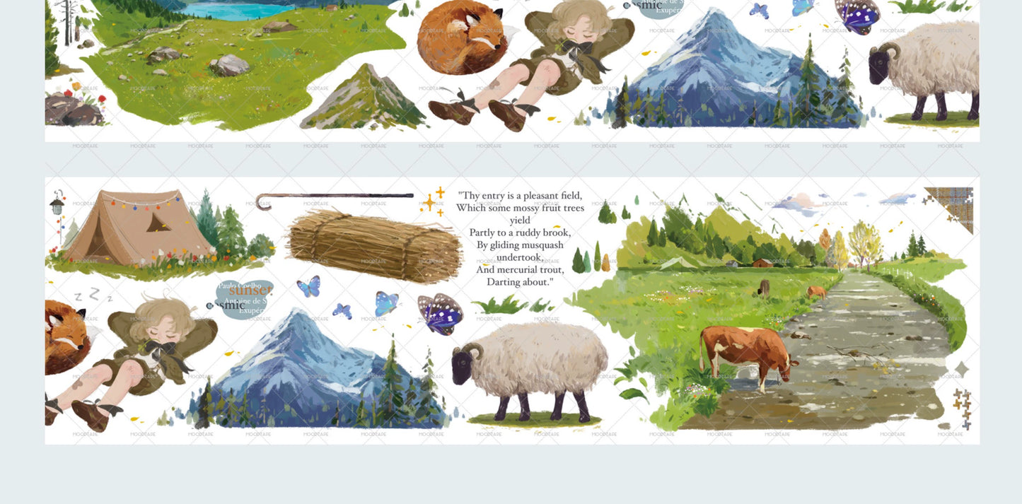 Moodtape【Wind in the Mountains and Wilderness】Forest Landscap Original Design Washi/Pet Tape Stickers,for Scrapbook Supplies,Scrapbook Tape Stickers,Junk Journal Supplies