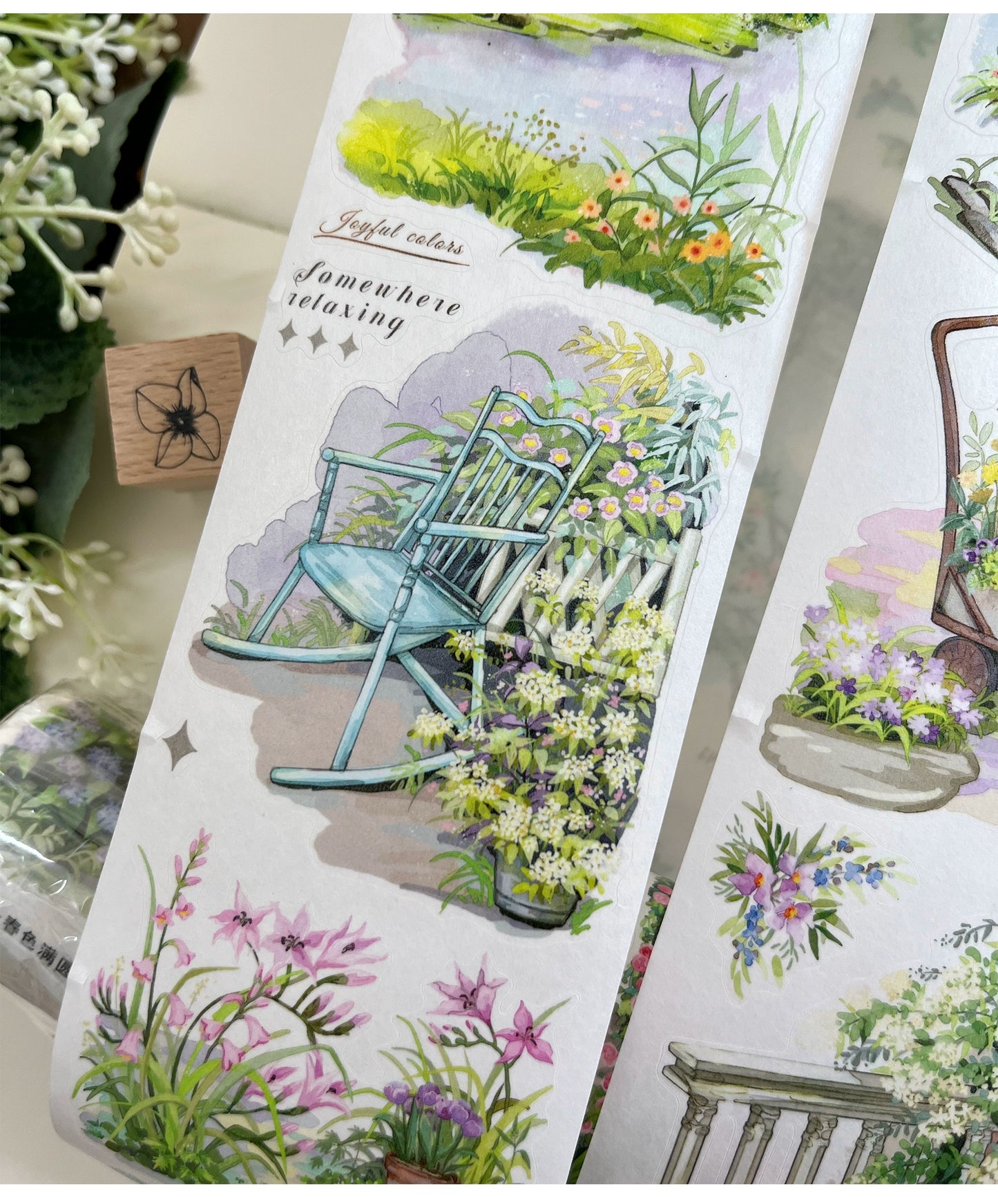 ZiYuanSu【Spring's Colors Fill Garden】Scene/Landscape Pre-cut Washi/PET Tape,for Scrapbook Supplies,Scrapbook Tape Stickers,Junk Journal Supplies
