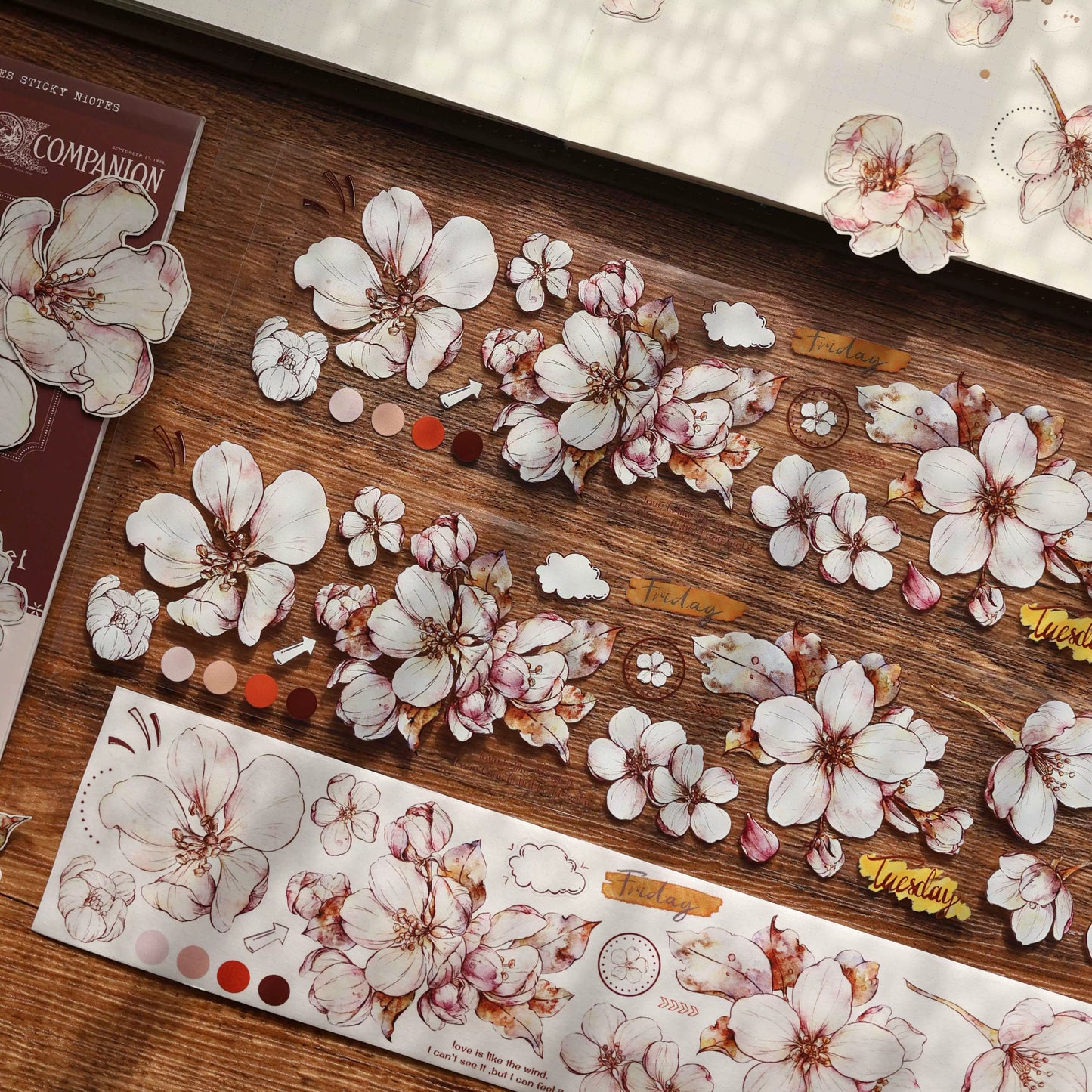 XiaoBaiJia【Begonia】Light Retro Orginal Design Washi Pet Floral Tape Light Retro Landscaping Stickers