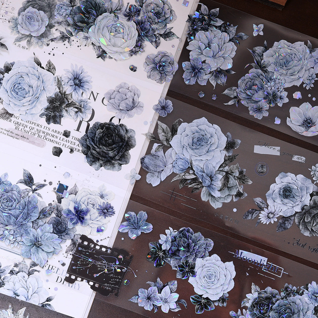 XiaoBaiJia【LanYan / Caramel Latte】Light Retro Flower Orginal Design Washi Pet Floral Tape Landscaping Stickers