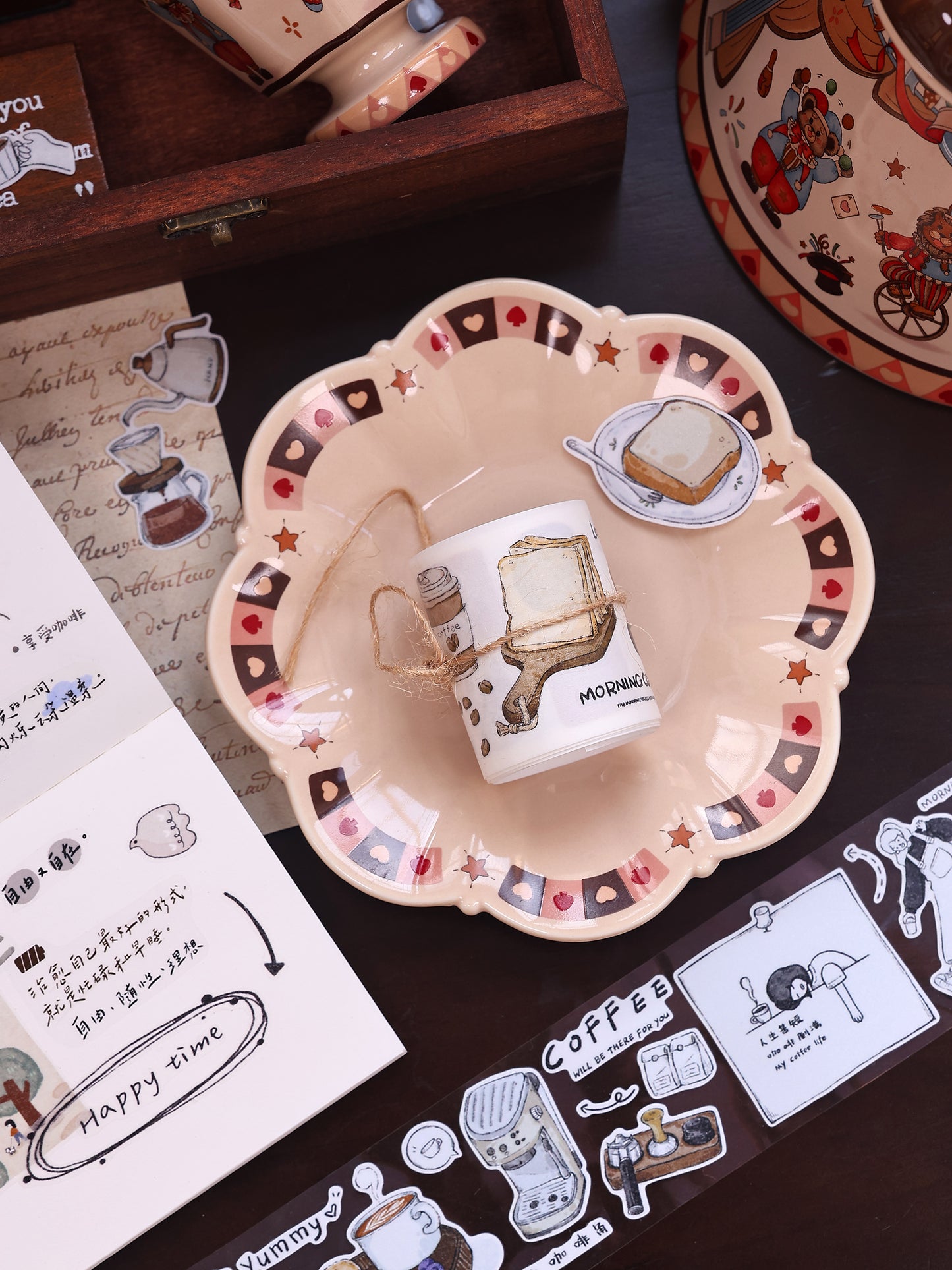XiaoBaiJia Salt Series【Coffee Brain】Orginal Design Washi/Pet Floral Tape Light Retro Landscaping Stickers