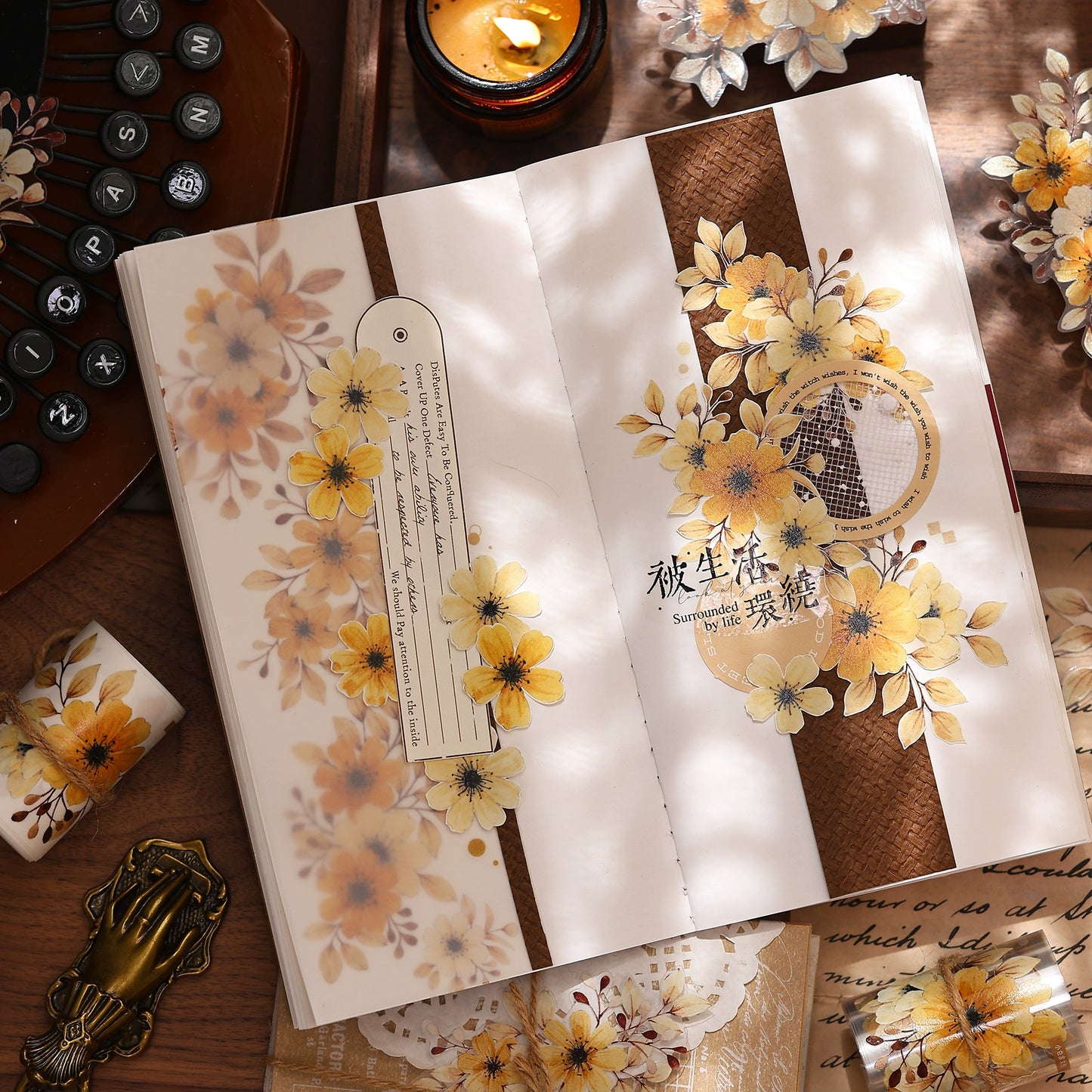 XiaoBaiJia【 Summer Overture】Light Retro Daisy Flower Orginal Design Washi Pet Floral Tape Landscaping Stickers