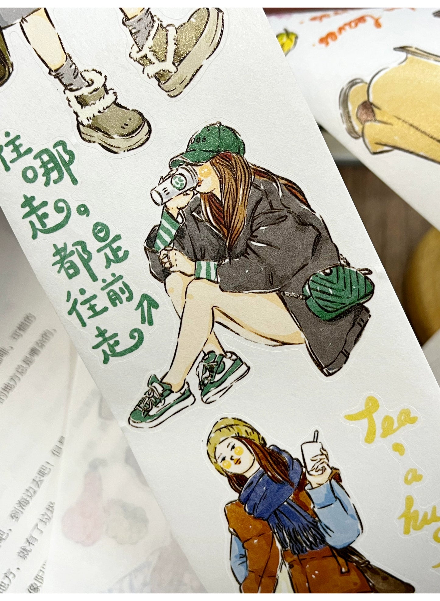 ZiYuanSu Vol12【Coffee Freedom&Comfortable Season】Pre-Cut Original Design Character Washi/PET Tape Stickers, for Scrapbook Supplies,Scrapbook Tape Stickers,Junk Journal Supplies, Journaling Stickers,Bullet Journals