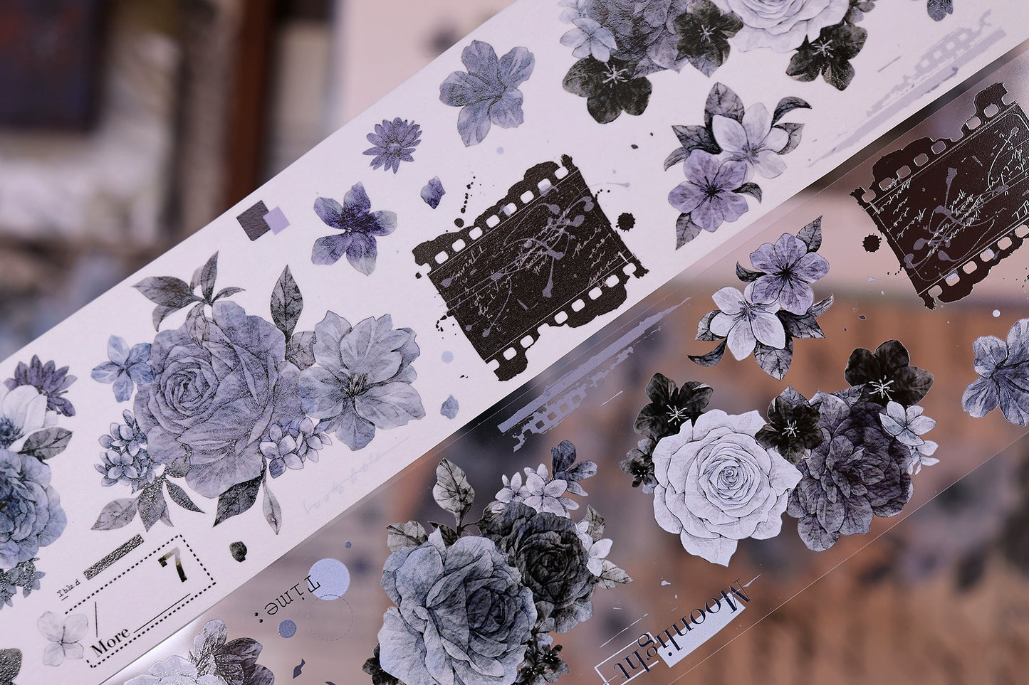 XiaoBaiJia【LanYan / Caramel Latte】Light Retro Flower Orginal Design Washi Pet Floral Tape Landscaping Stickers