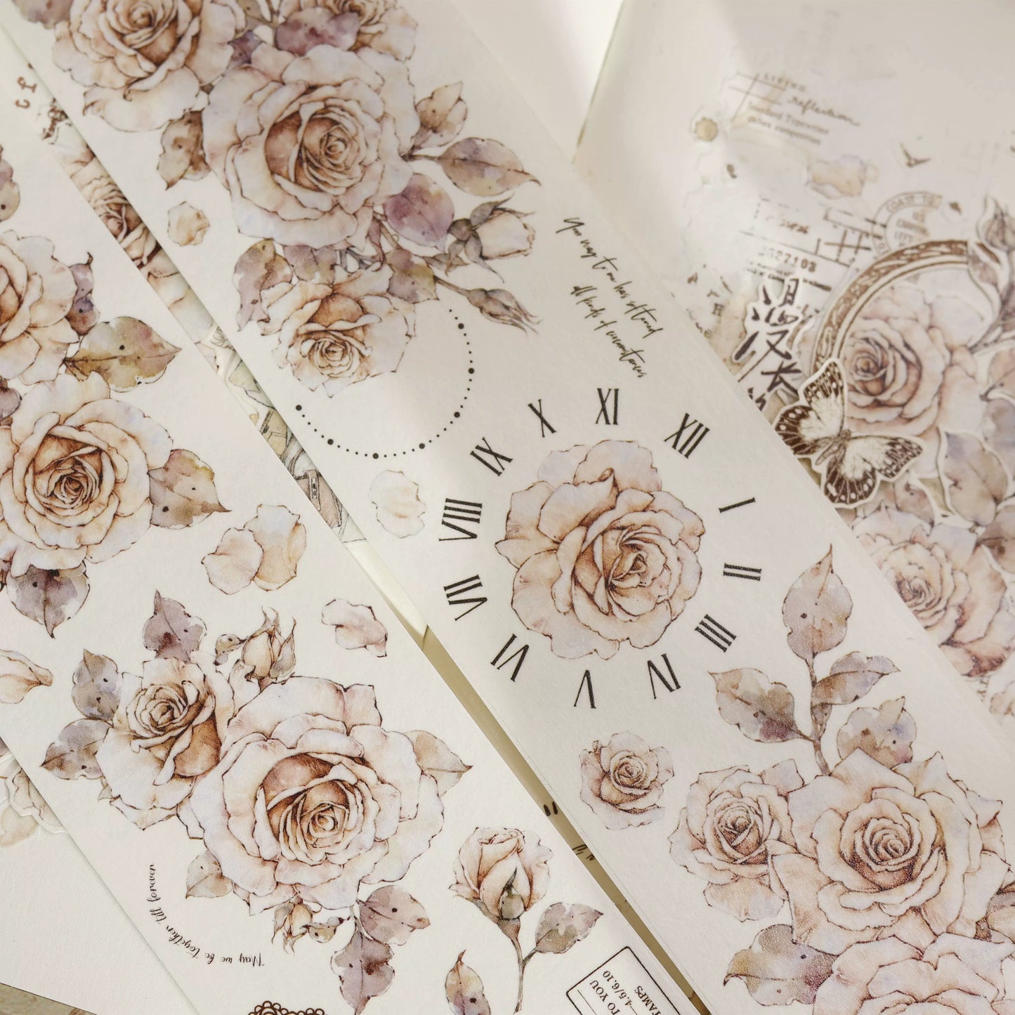 XiaoBaiJia【Gentle Under the Moon】Light Retro Orginal Design Washi Pet Chinese Rose Floral Tape Light Retro Landscaping Stickers