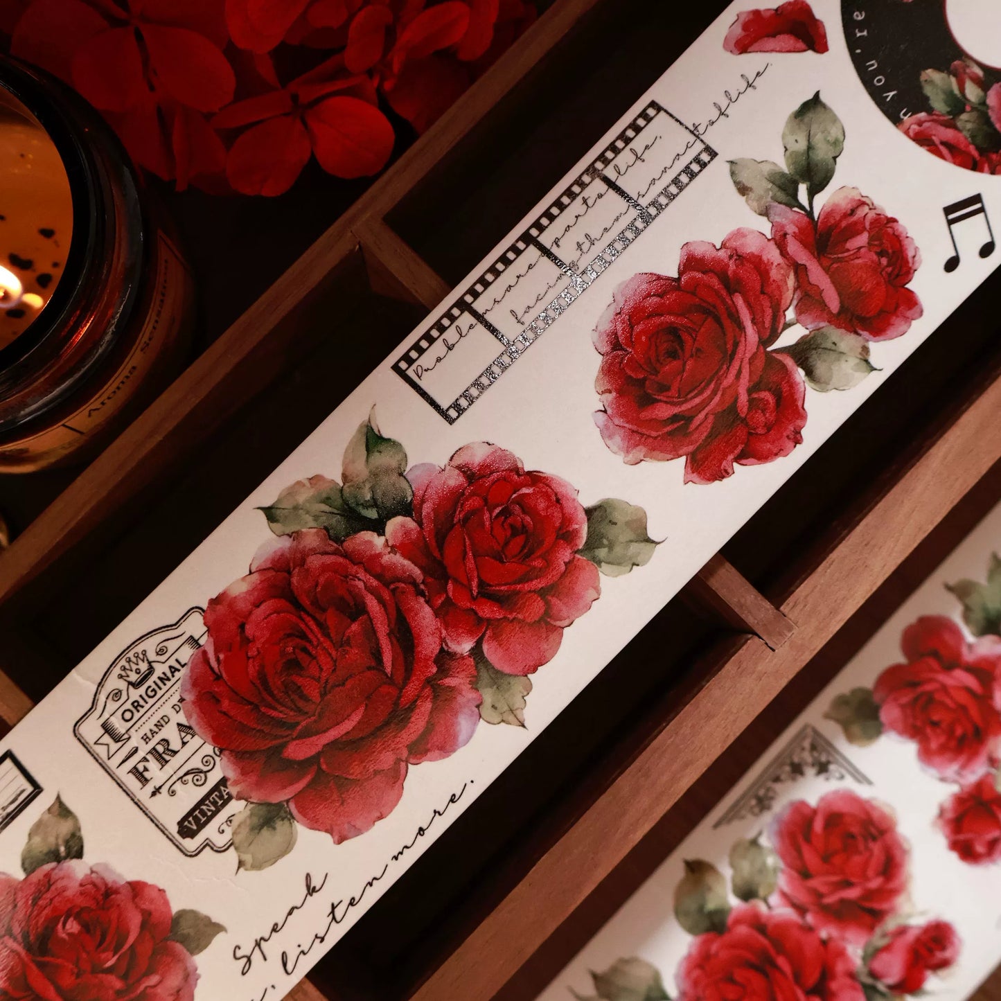YiEr Vol14【Old Red Paper】Red Rose Floral Washi Tape and PET Stickers