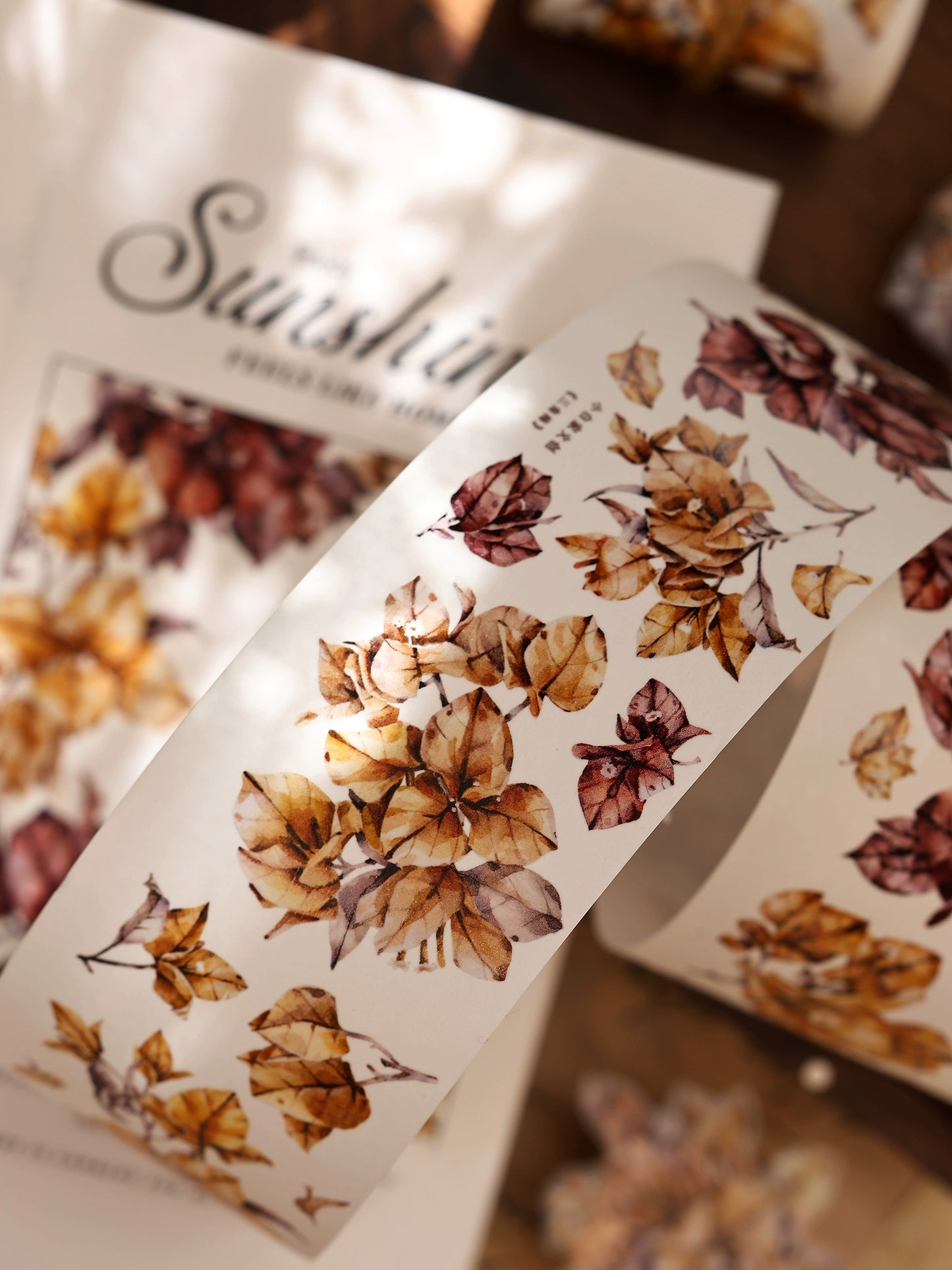 XiaoBaiJia【Bougainvillea Follower】Light Retro Tea Brown Flower Orginal Design Washi Pet Floral Tape Landscaping Stickers