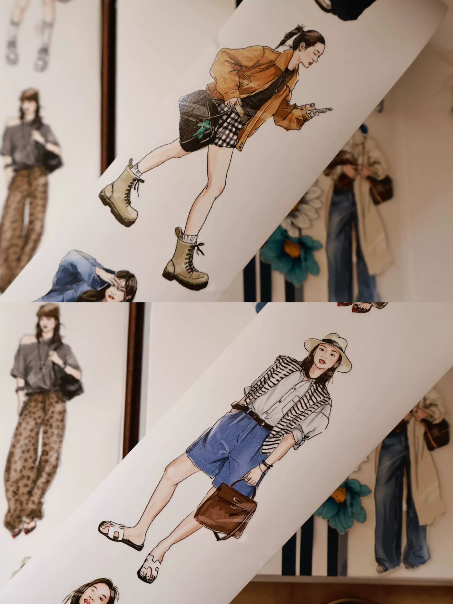 YiEr Vol14 【Commuting Diary】Pre-cut Light Retro Urban Girl Character Orginal Design Washi Pet Tape Stickers
