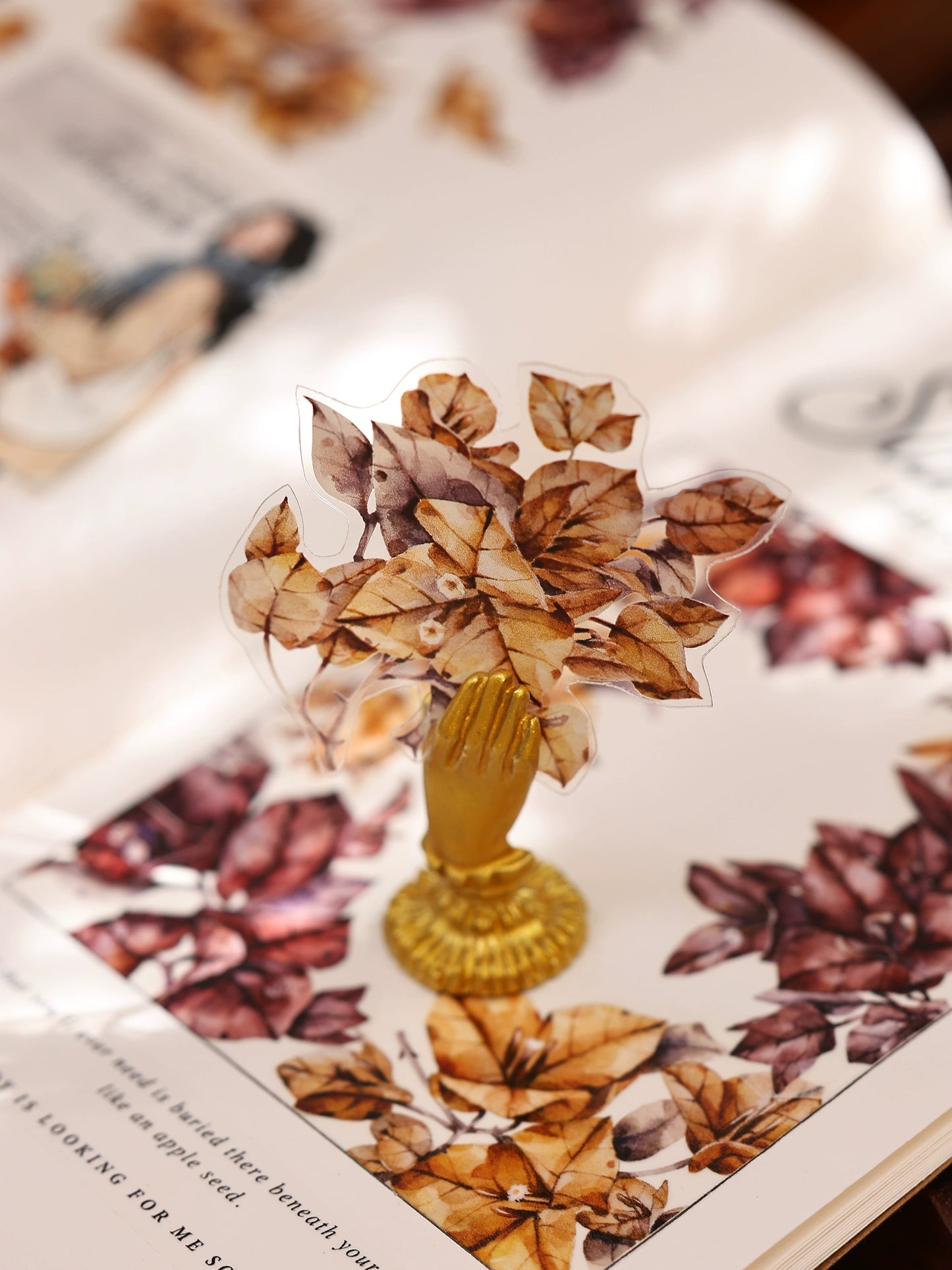 XiaoBaiJia【Bougainvillea Follower】Light Retro Tea Brown Flower Orginal Design Washi Pet Floral Tape Landscaping Stickers