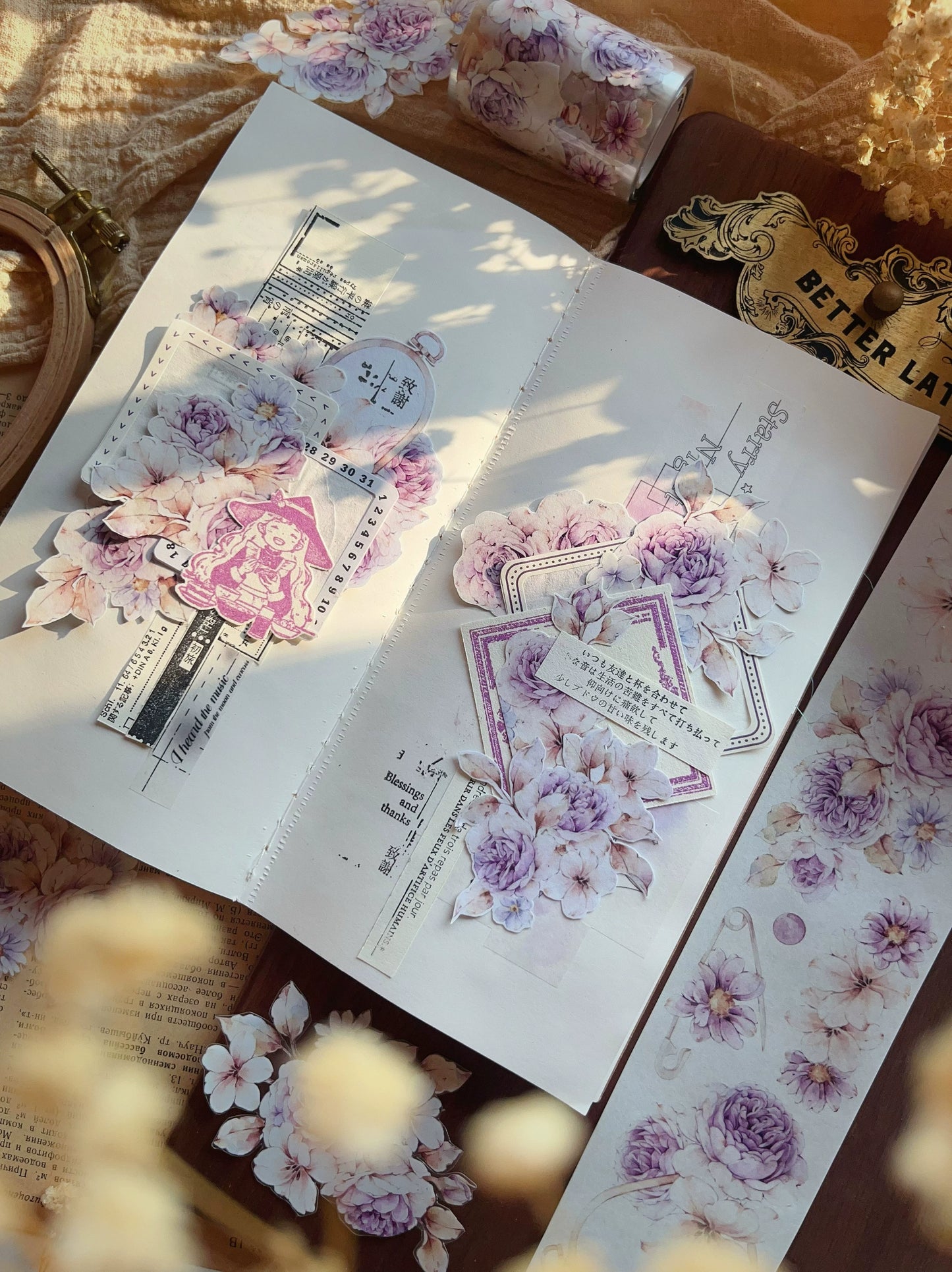 YiEr Vol11【Dushan Purple】Light Retro Floral Washi Tape and PET Stickers