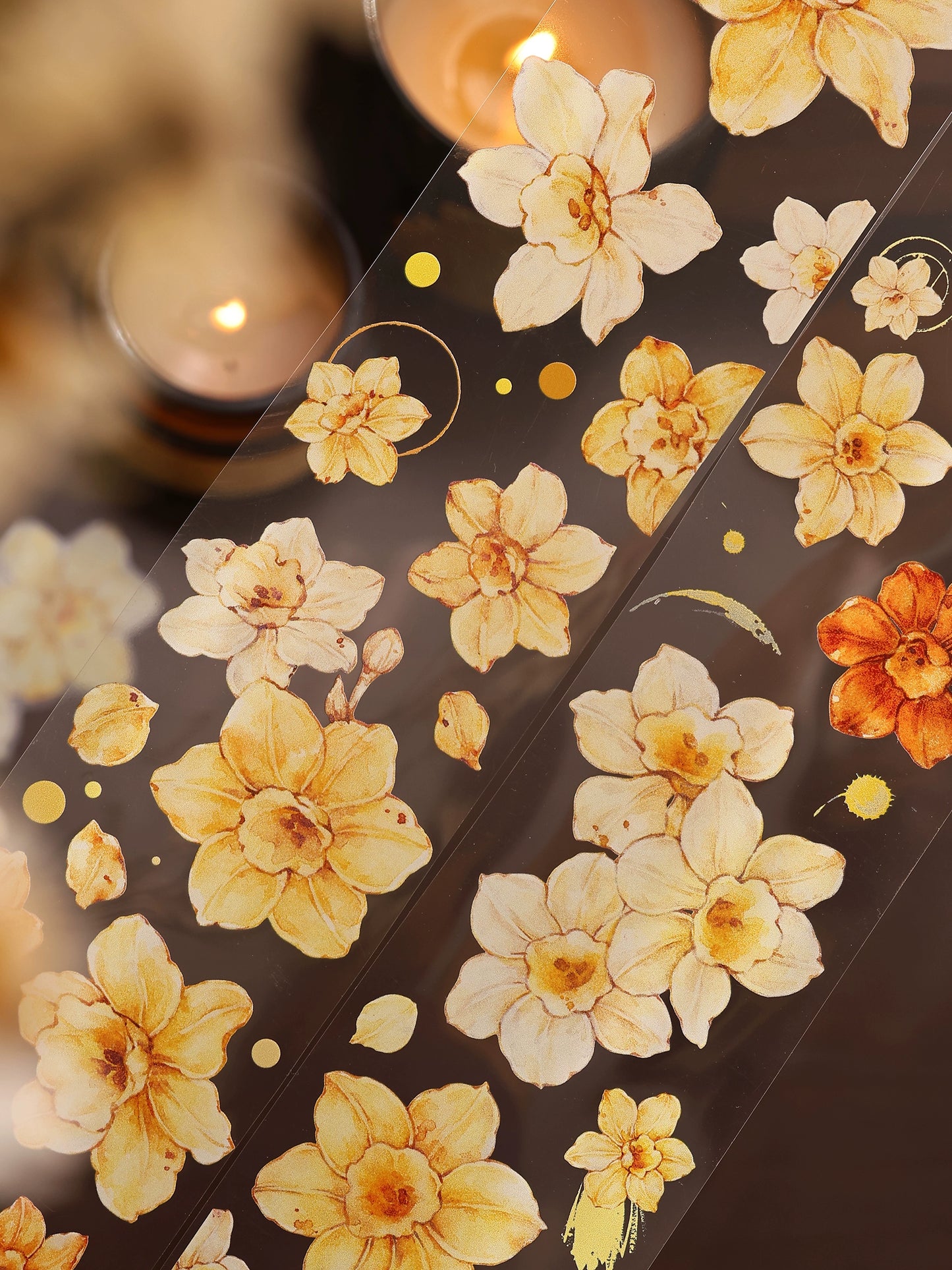 XiaoBaiJia【Narcissus】Light Retro Orange Yellow Big and Small Flowers Orginal Design Washi Pet Tape Landscaping Stickers