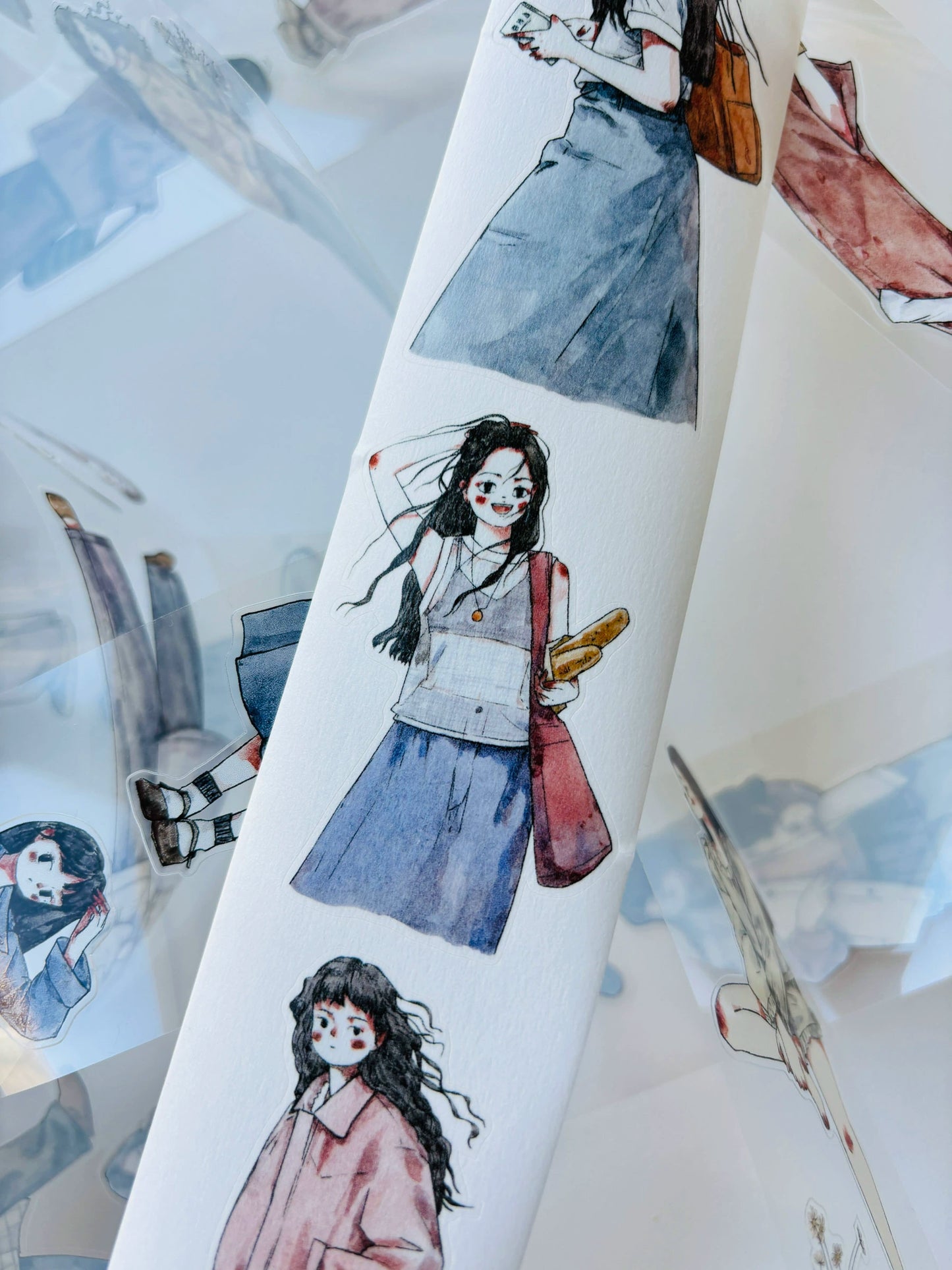 Kaixiaoxun Vol9 【Spring is Shallow】 Pre-Cut Long Loop Washi/Matte PET Tape for Scrapbook Supplies,Junk Journal Supplies