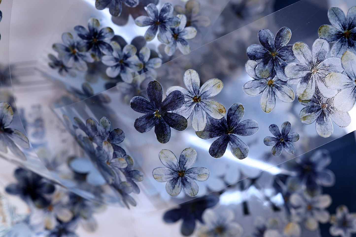 XiaoBaiJia【Deep Blue】Light Retro Blue-Black Flower Orginal Design Washi Pet Floral Tape Landscaping Stickers