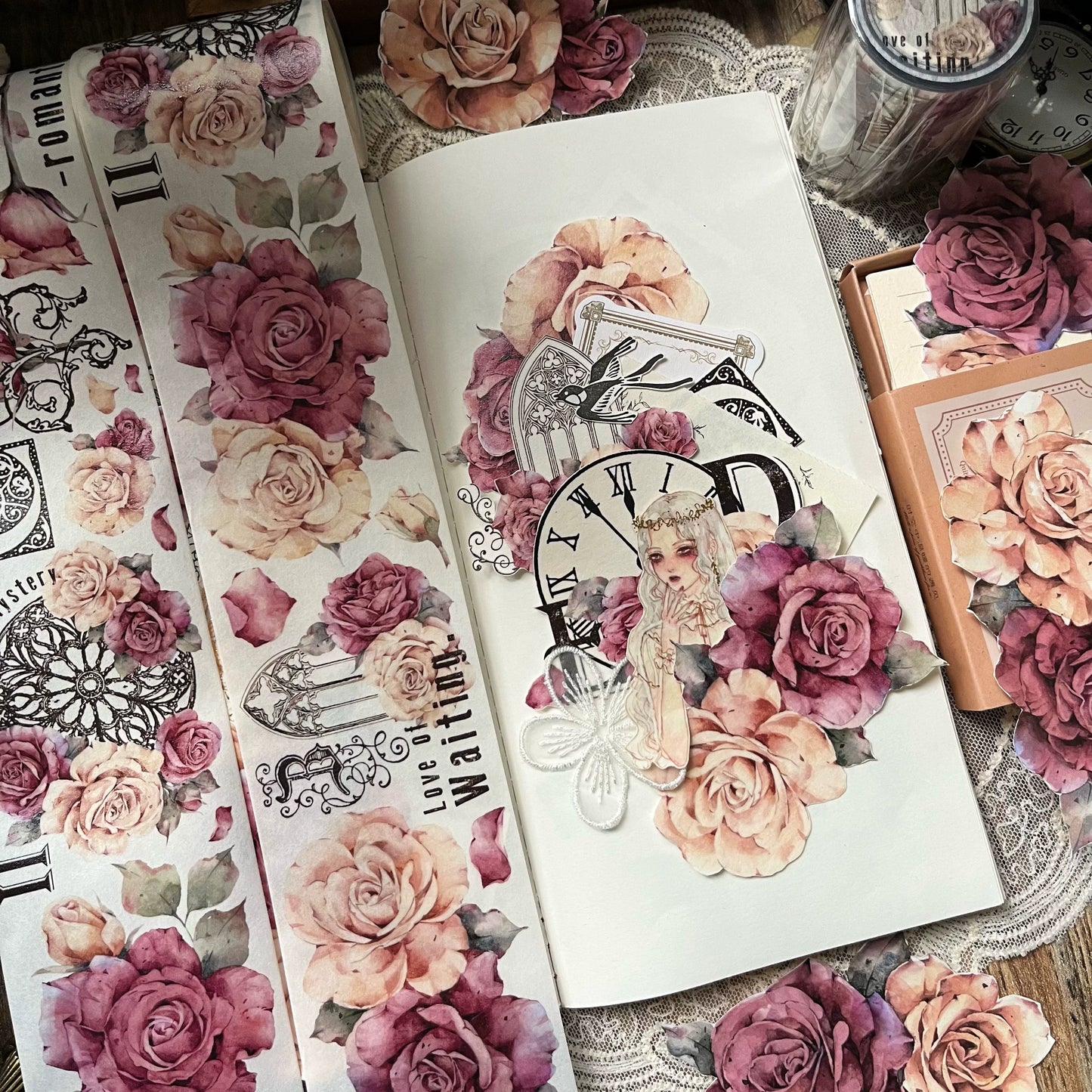 YiEr【Vintage Rose】Orginal Design Washi/Pet Tape Light Retro Floral Stickers