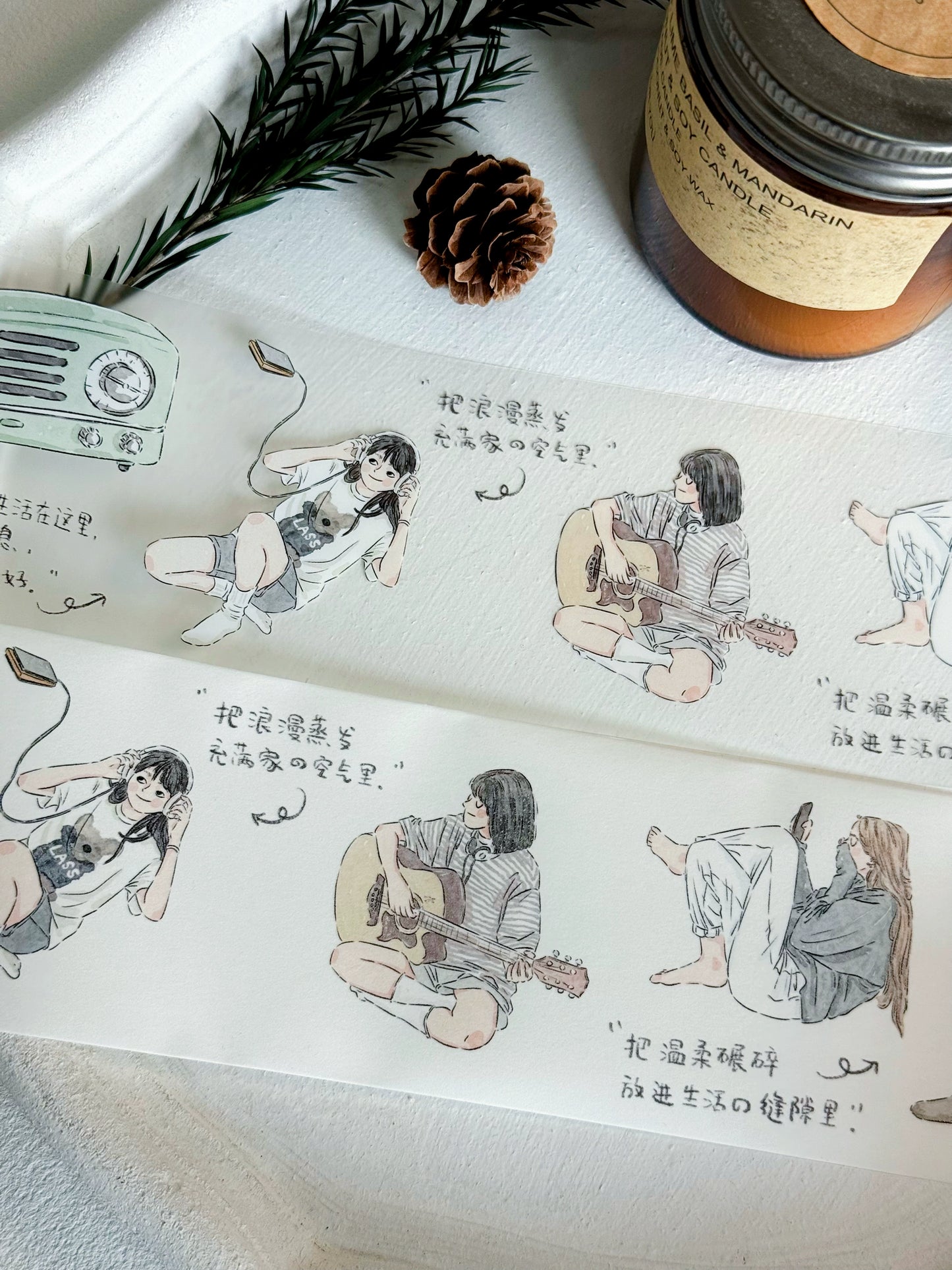 XiYue【Zi QingHuan】Original Character Design Washi/PET Tape Stickers,for Scrapbook Supplies,Journaling,Junk Journal,Bullet Journal,Planner Stickers