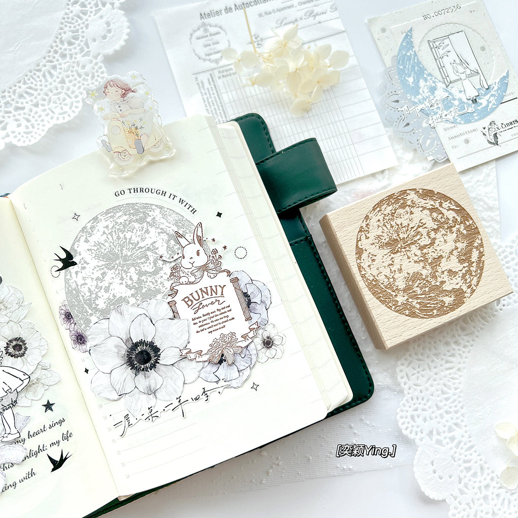 Yiying Yimengwu 【Window Under the Moon】Light Retro Moon Window Wooden Stamp