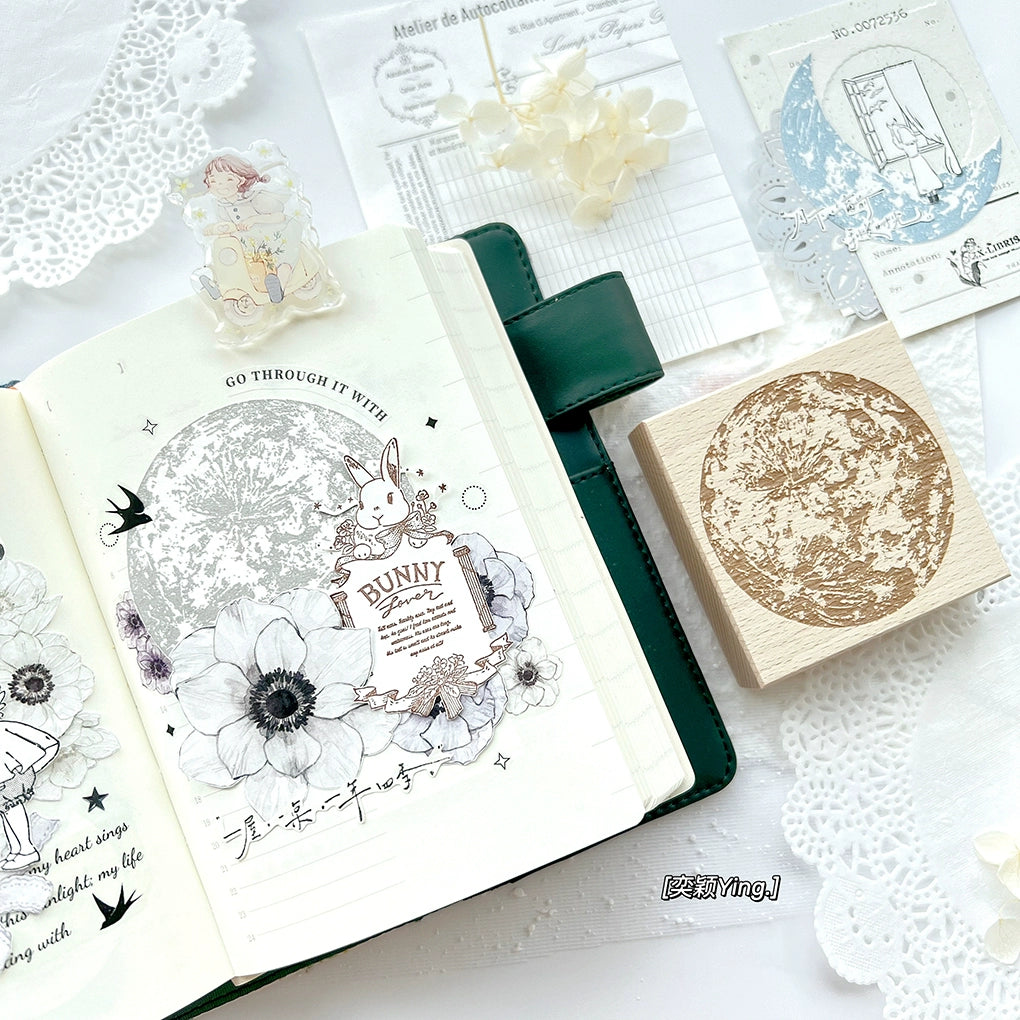 Yiying Yimengwu 【Window Under the Moon】Light Retro Moon Window Wooden Stamp