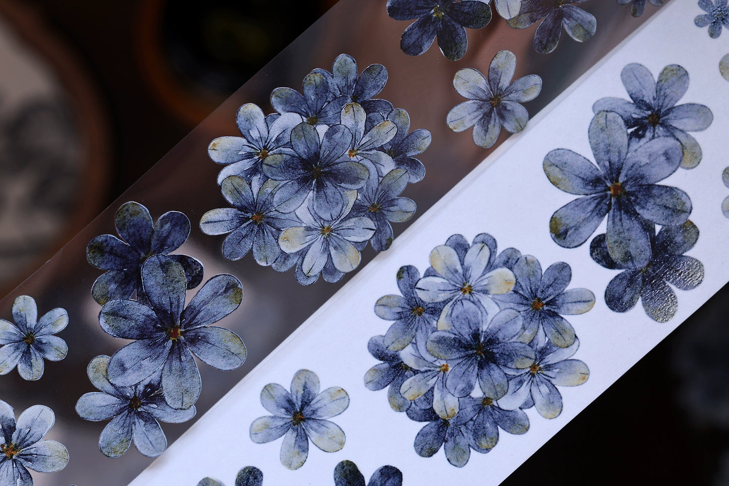 XiaoBaiJia【Deep Blue】Light Retro Blue-Black Flower Orginal Design Washi Pet Floral Tape Landscaping Stickers