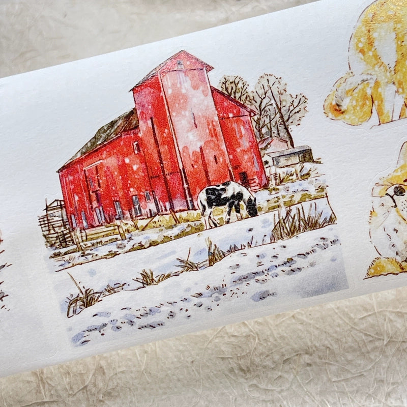DingDing Vol8【27#Winter】Cute Cat&Rabbit&Fox and Snow Scene,Original Character Design Vintage Casualness Girl Washi/PET Tape Stickers, for Scrapbook Supplies,Scrapbook Tape Stickers,Junk Journal Supplies