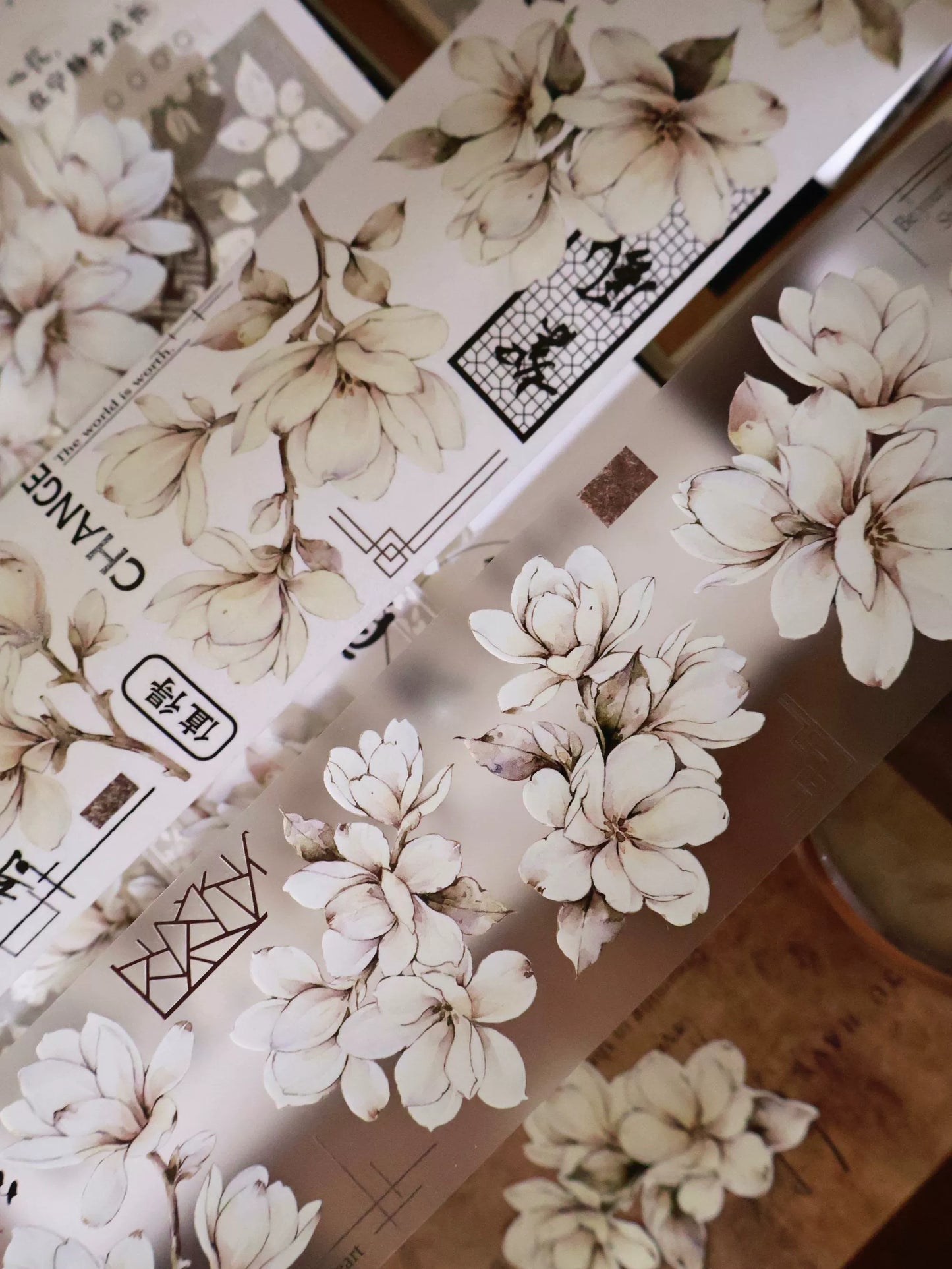 YiEr Vol14【Moon Condensation Fragrance】Ancient Style Magnolia Floral Washi Tape and PET Stickers