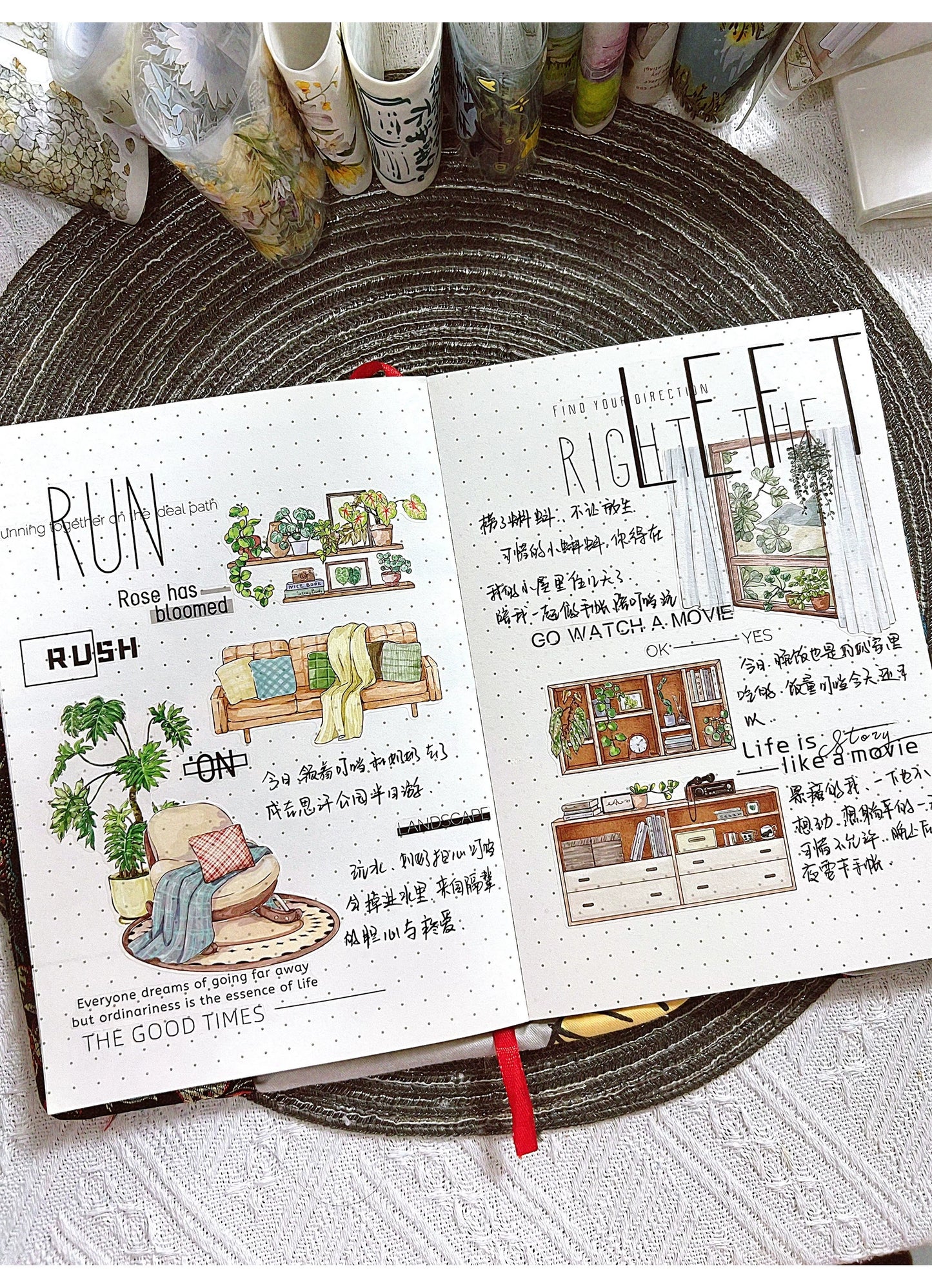 ZiYuanSu Vol12【My Forest House】Scene/Landscape Pre-cut Washi/PET Tape,for Scrapbook Supplies,Scrapbook Tape Stickers,Junk Journal Supplies