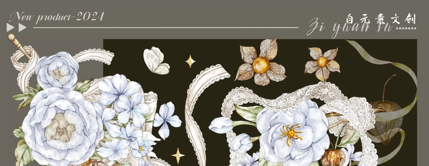 ZiYuanSu【LingLong Branch】Background Flower Pre-cut Washi/PET Tape,for Scrapbook Supplies,Scrapbook Tape Stickers,Junk Journal Supplies