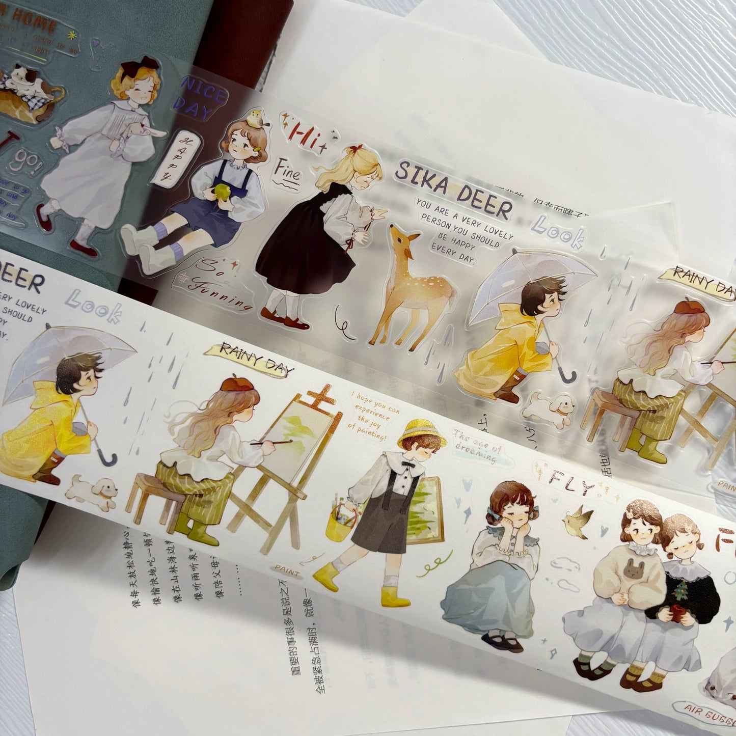 ZiYuanSu Vol12【Dear Girl】Pre-Cut Original Design Character Washi/PET Tape Stickers, for Scrapbook Supplies,Scrapbook Tape Stickers,Junk Journal Supplies, Journaling Stickers,Bullet Journals