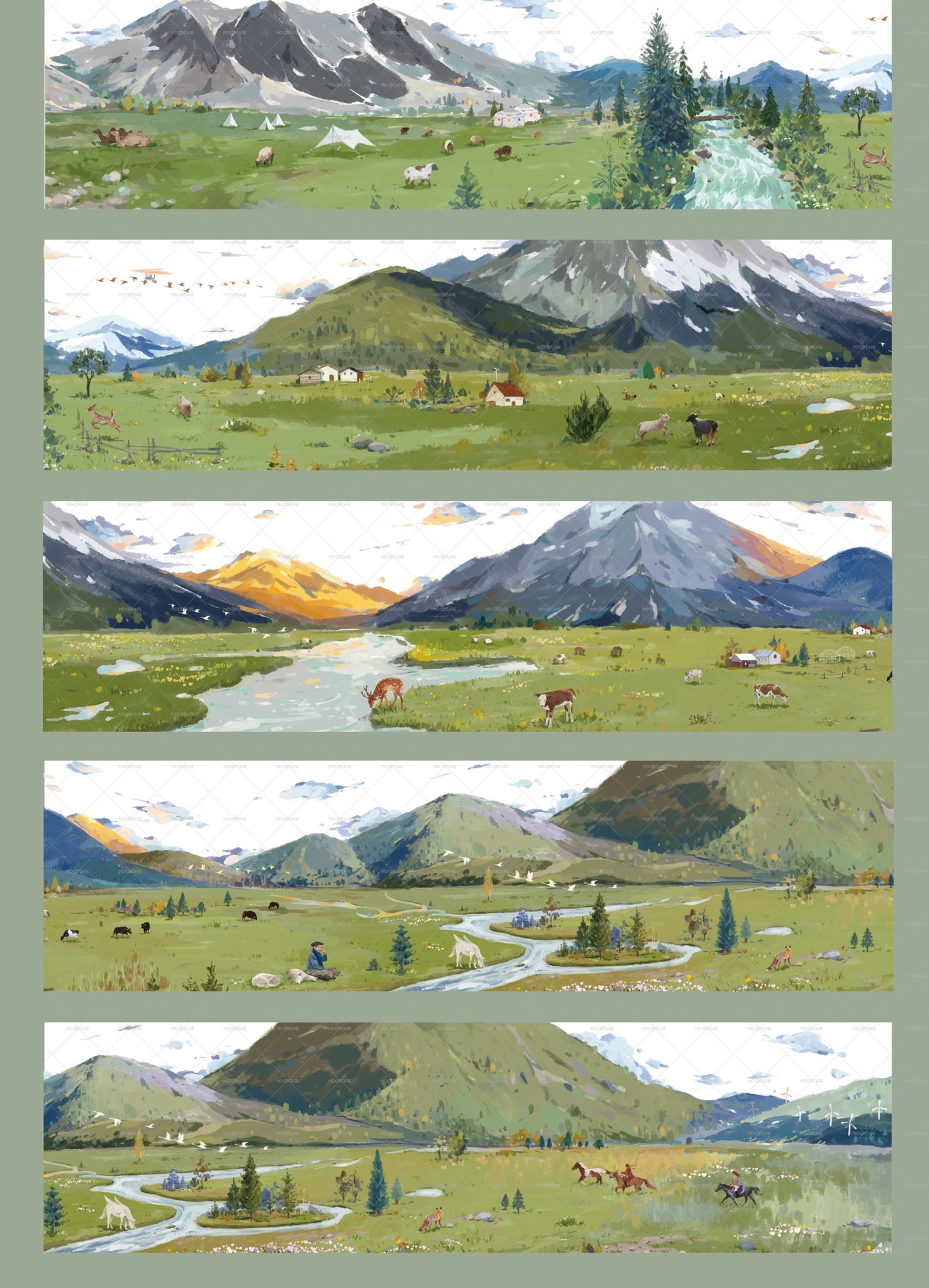 Moodtape【Wild Mang in the Mountains】Forest Landscap Original Design Washi/Pet Tape Stickers,for Scrapbook Supplies,Scrapbook Tape Stickers,Junk Journal Supplies