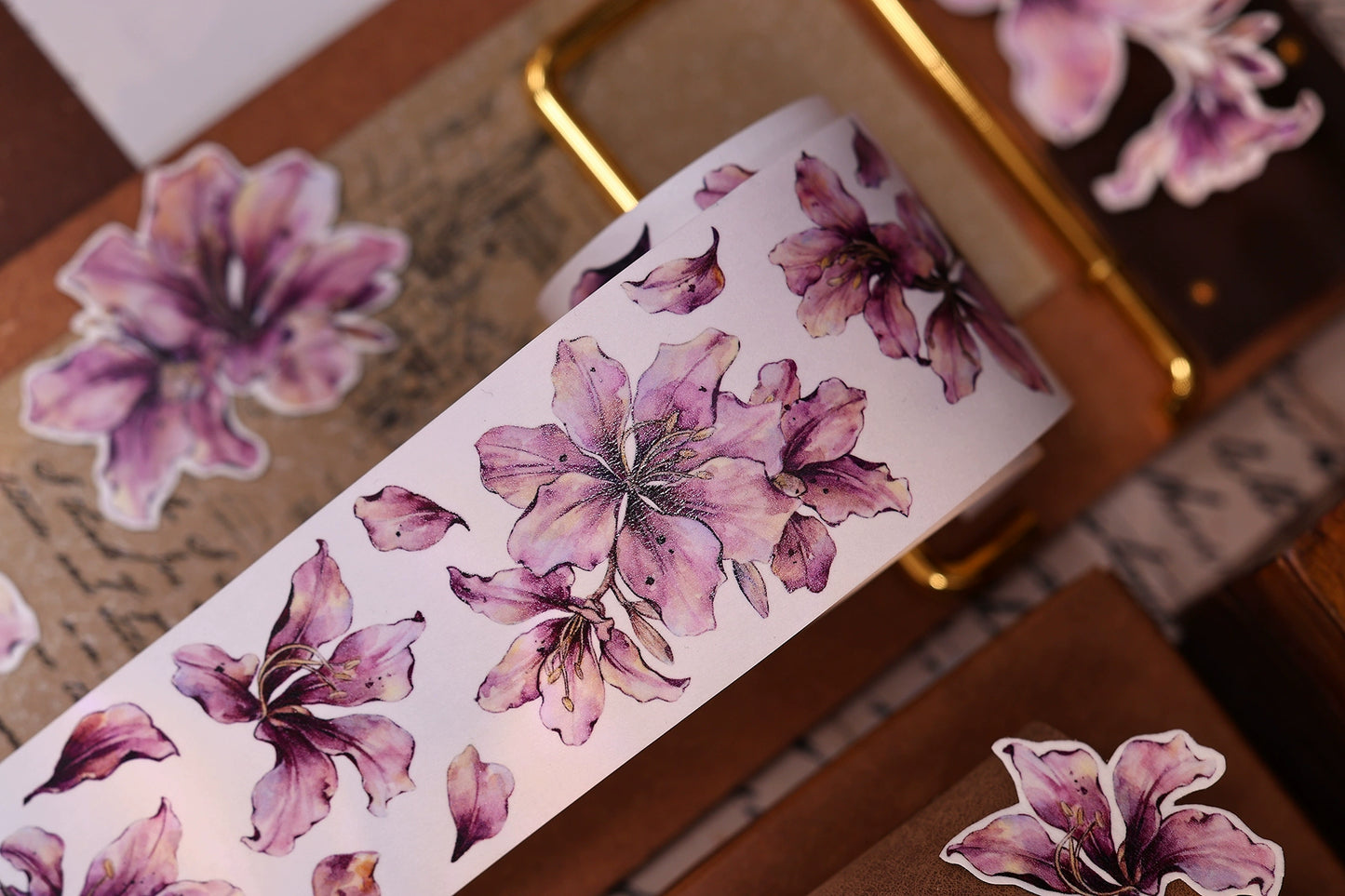 XiaoBaiJia【Bauhinia Flower】Light Retro Orginal Design Washi Pet Floral Tape Light Retro Landscaping Stickers