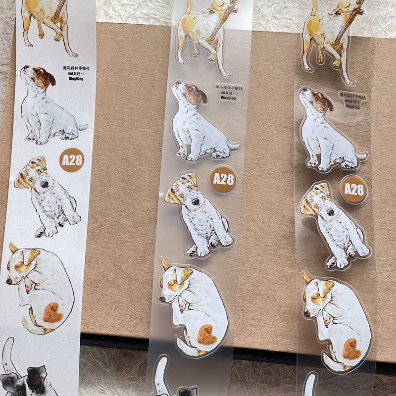 Seahorse Forest Vol5【A28#Wang~】Cute Dogs,Original Design Pre-Cut Washi/PET Tape Stickers,for Scrapbook Supplies,Junk Journal Supplies