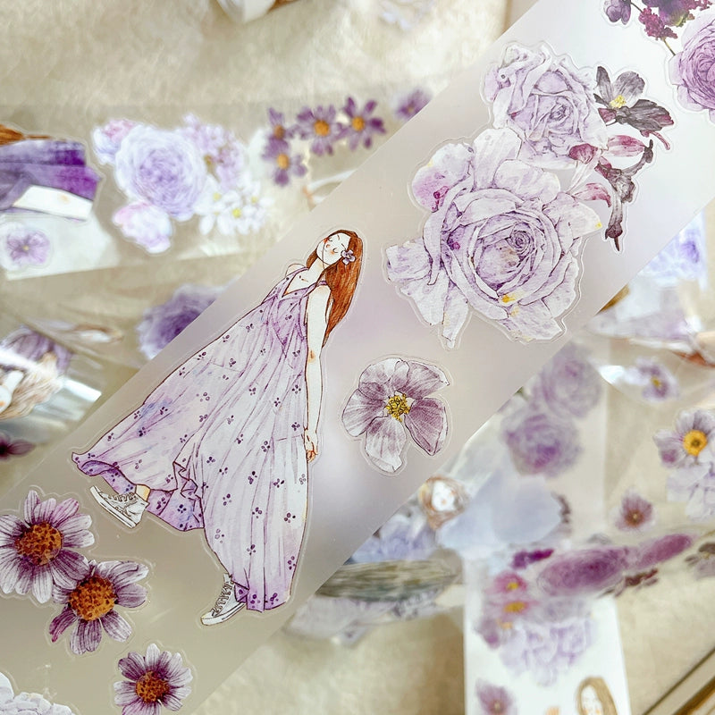 Seahorse Forest Vol6【A39#Twilight Purple】Original Design Pre-Cut Washi/PET Tape Stickers,for Scrapbook Supplies,Junk Journal Supplies