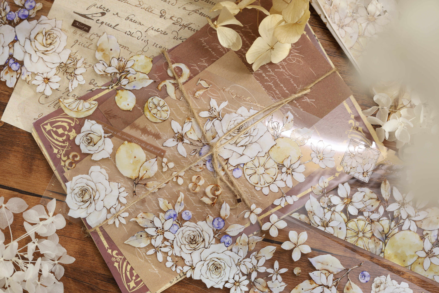 XiaoBaiJia【Afternoon Sunshine】Light Retro Fresh Lemon Flower and Paper PET Washi/PET Tape