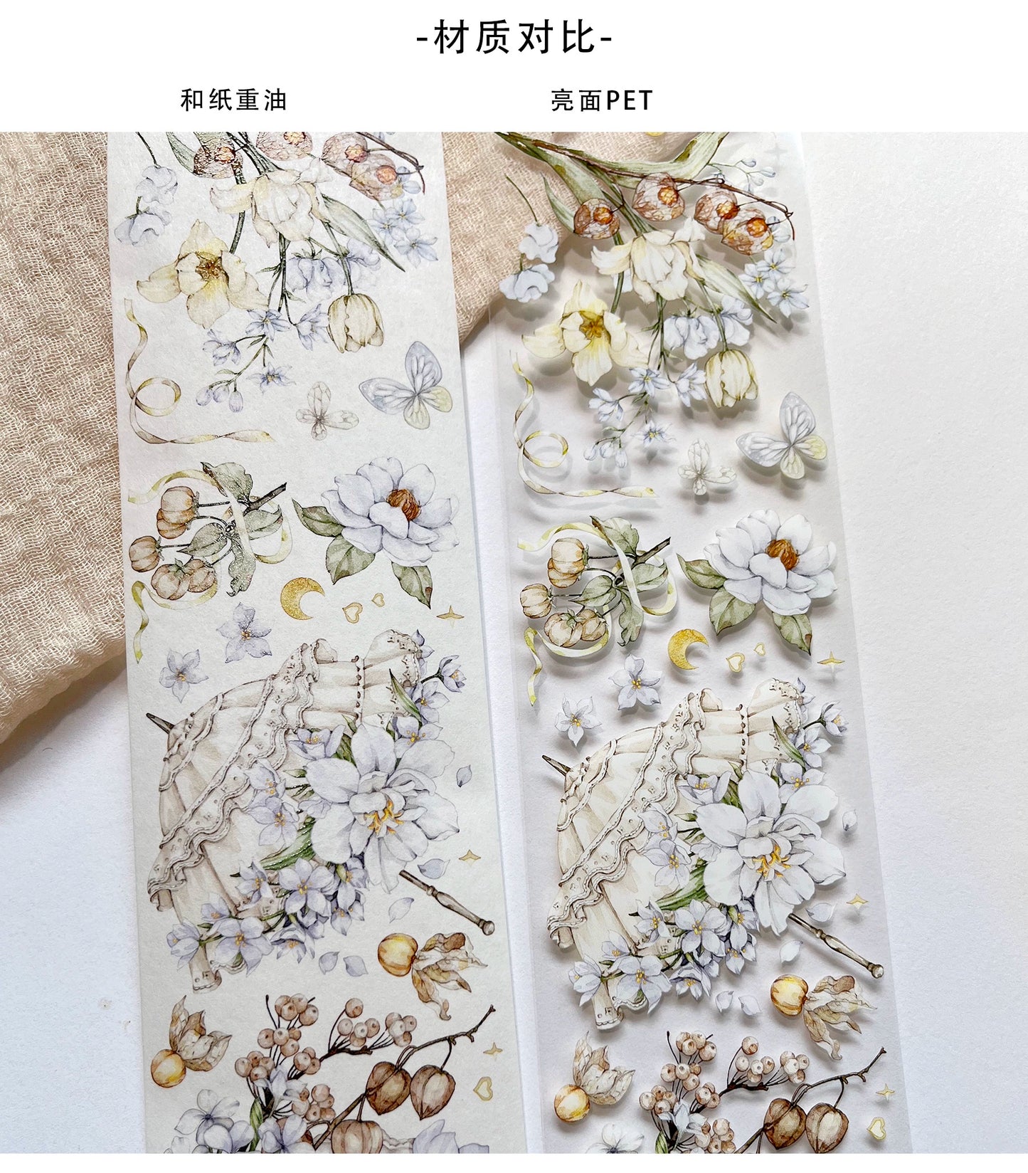 ZiYuanSu【LingLong Branch】Background Flower Pre-cut Washi/PET Tape,for Scrapbook Supplies,Scrapbook Tape Stickers,Junk Journal Supplies