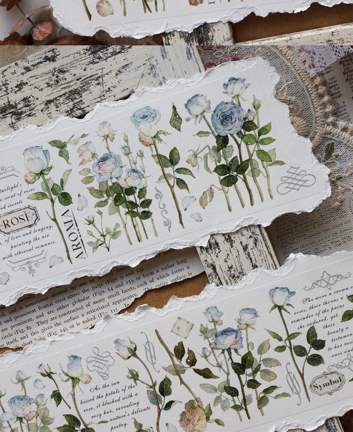 BaiCang【Rose Garden Glacier】Orginal Design Washi/Pet Tape Light Retro Landscaping Stickers,for Scrapbook Supplies,Scrapbook Tape Stickers,Junk Journal Supplies